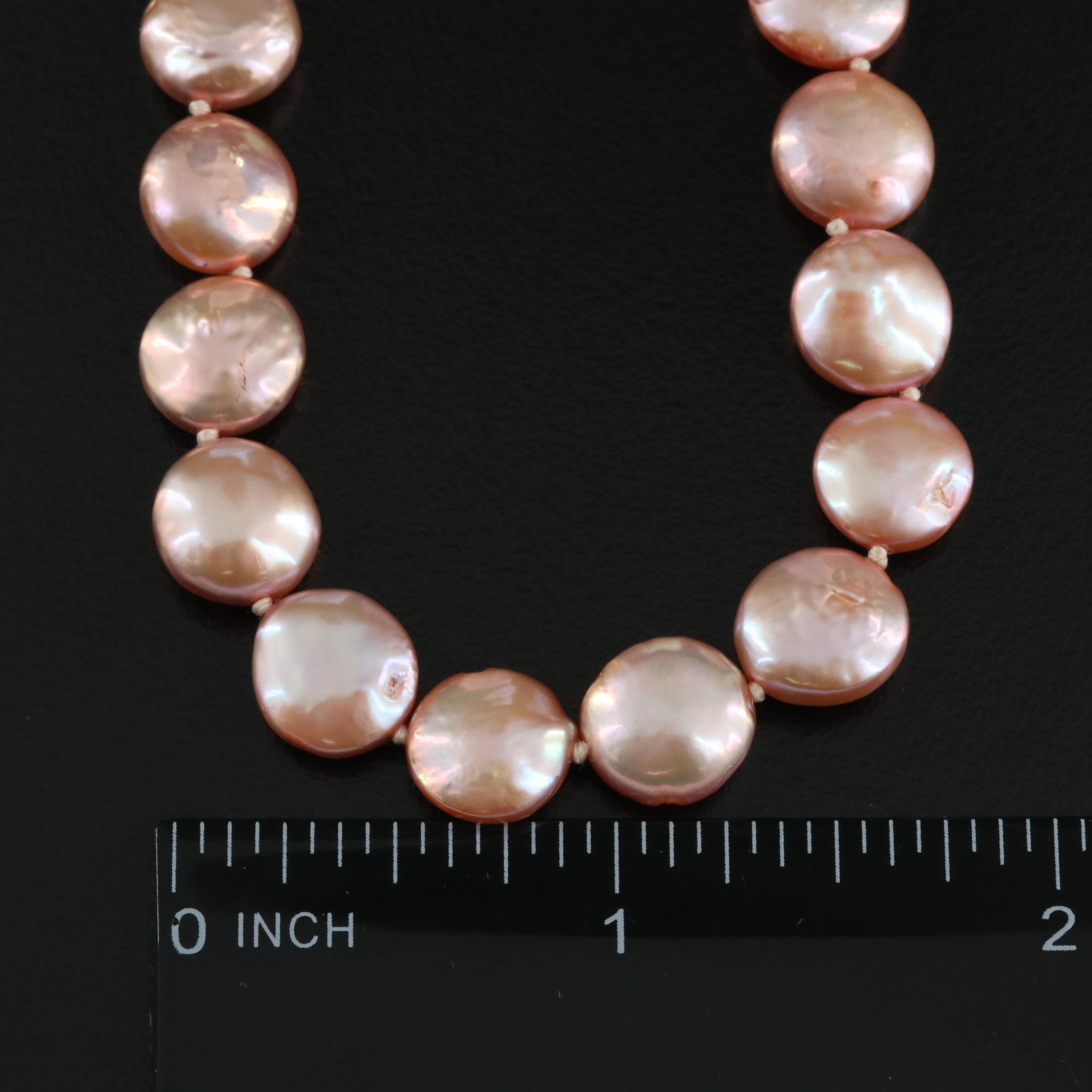 Button Pearl Necklace with 14K Clasp