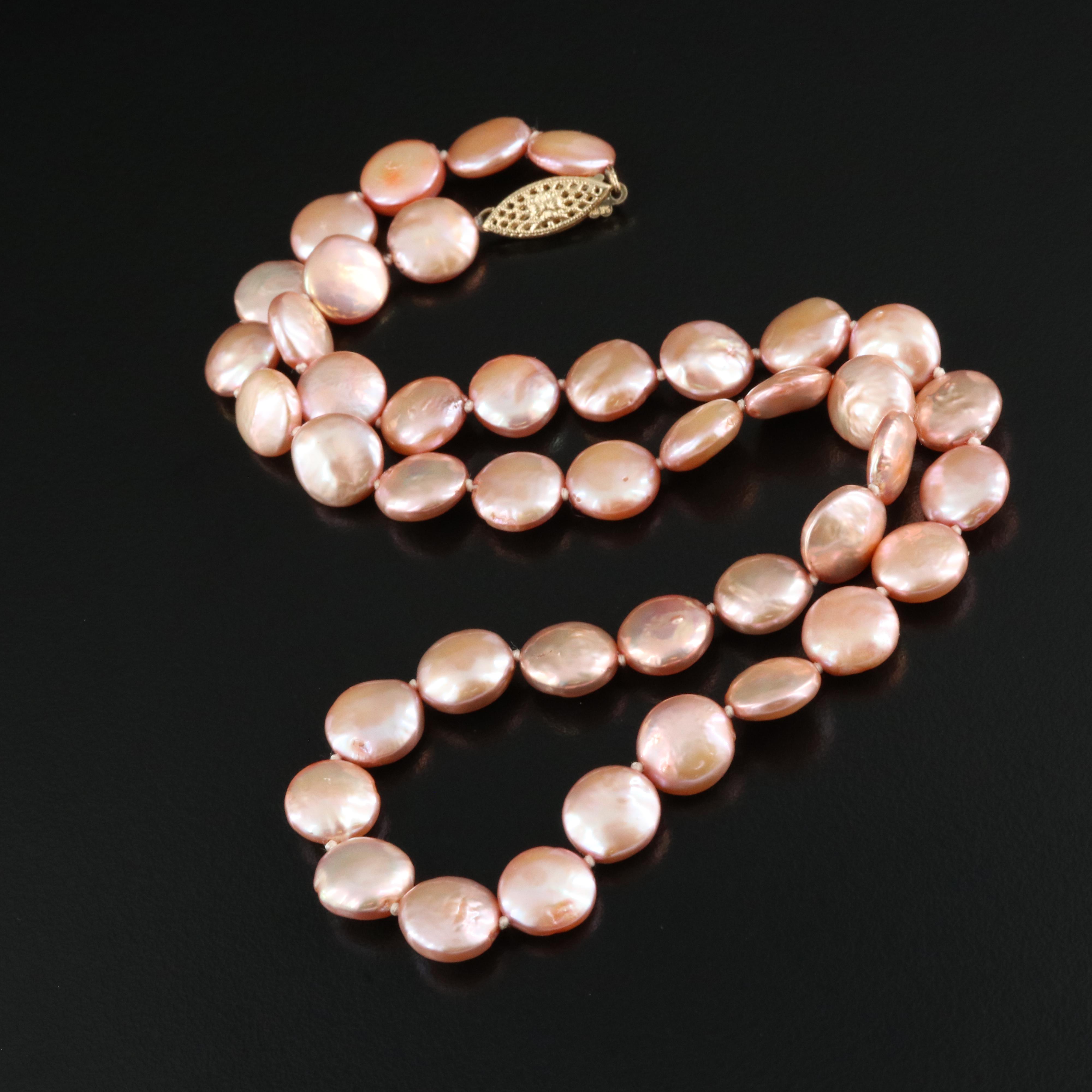 Button Pearl Necklace with 14K Clasp