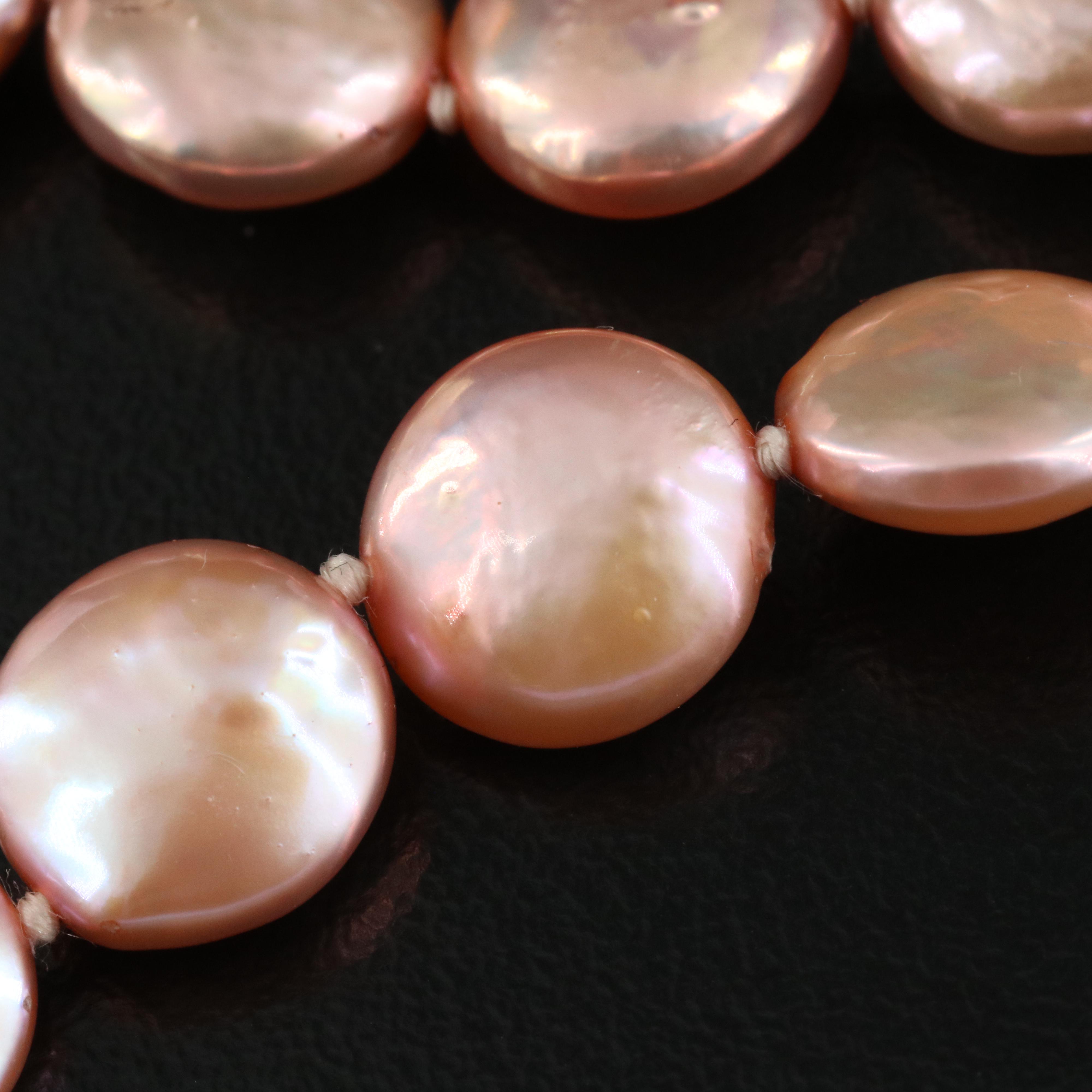 Button Pearl Necklace with 14K Clasp