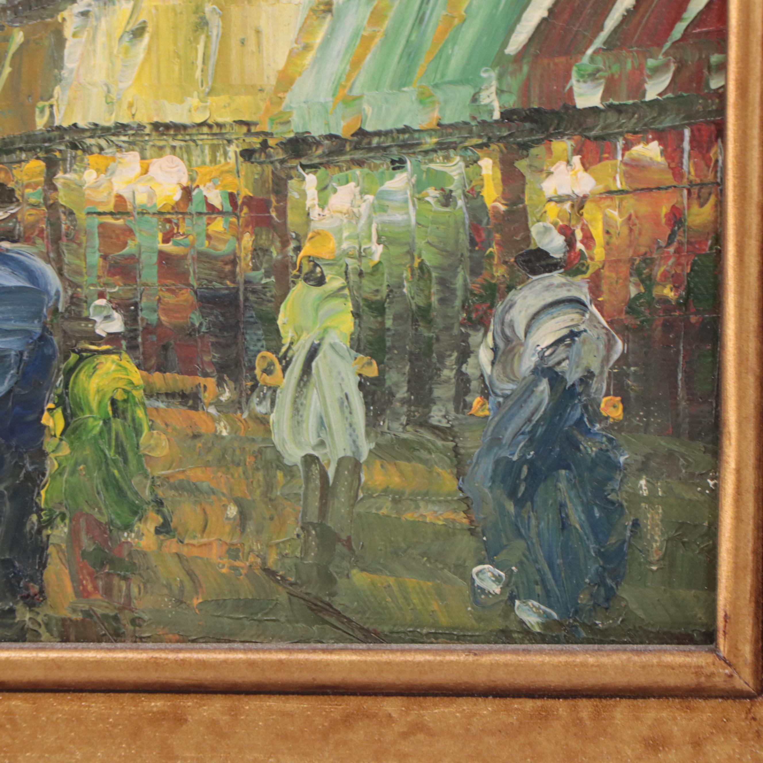 Impasto Oil Painting of Figures in Parisian Cityscape