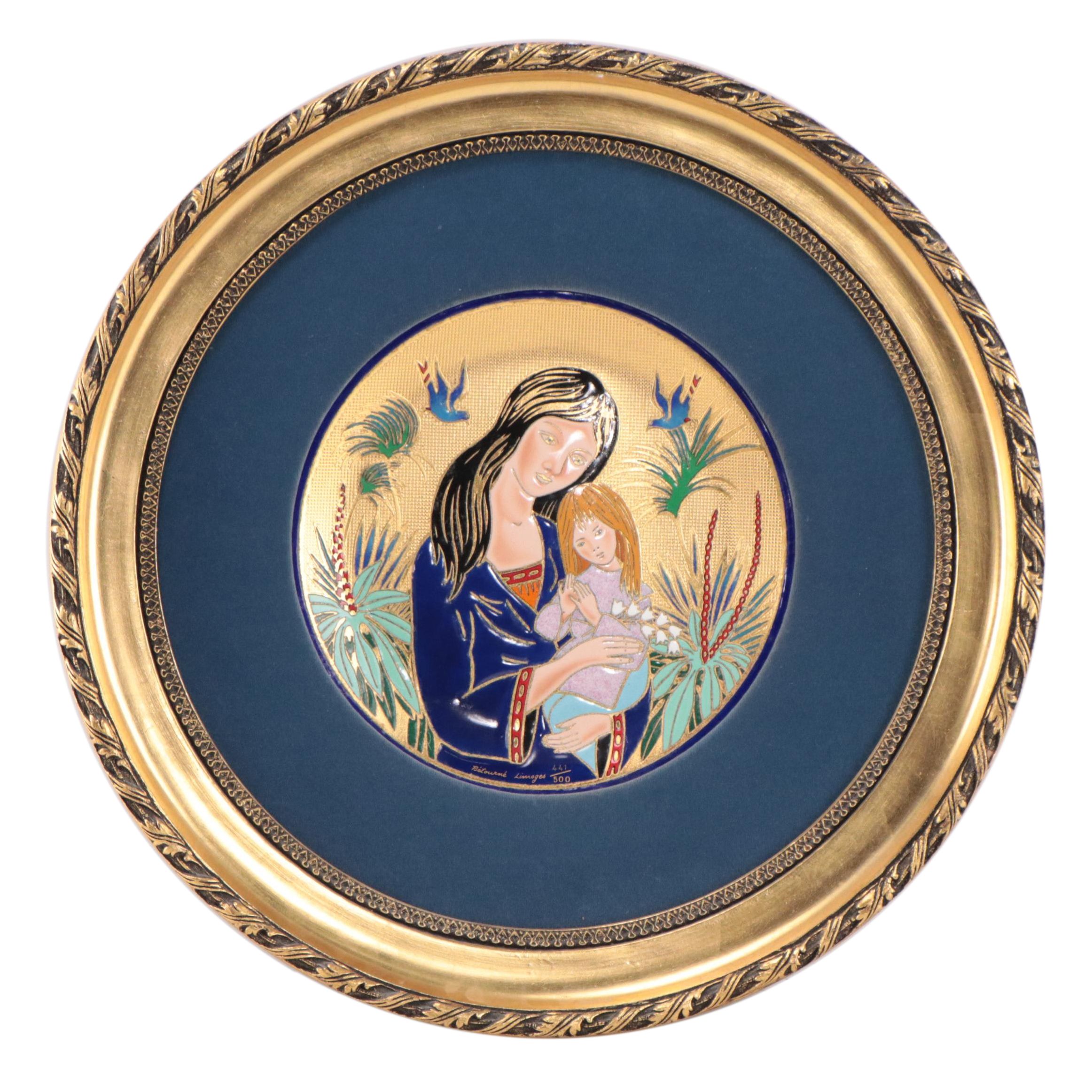 Jean-Paul Loup Bétourné Limoges Enameled Plate "Mother's Day," 1974