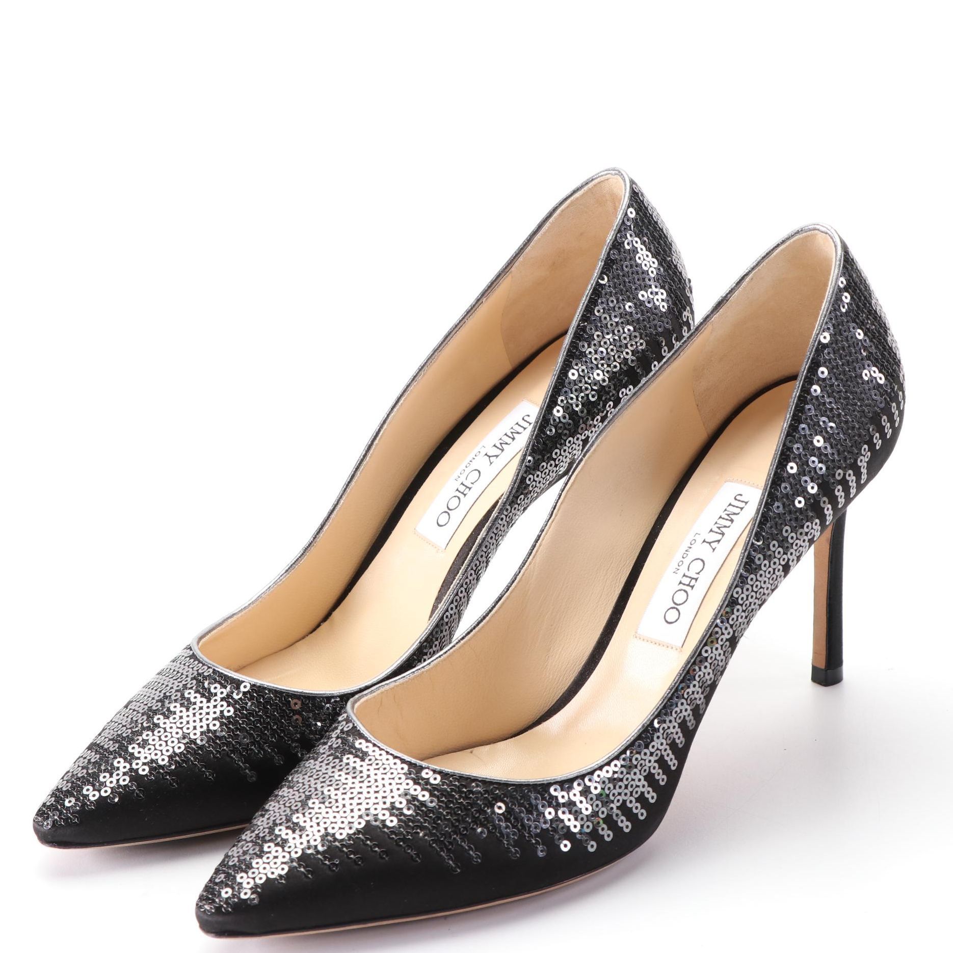 Jimmy Choo Romy Pumps in Sequin Embellished Black Satin