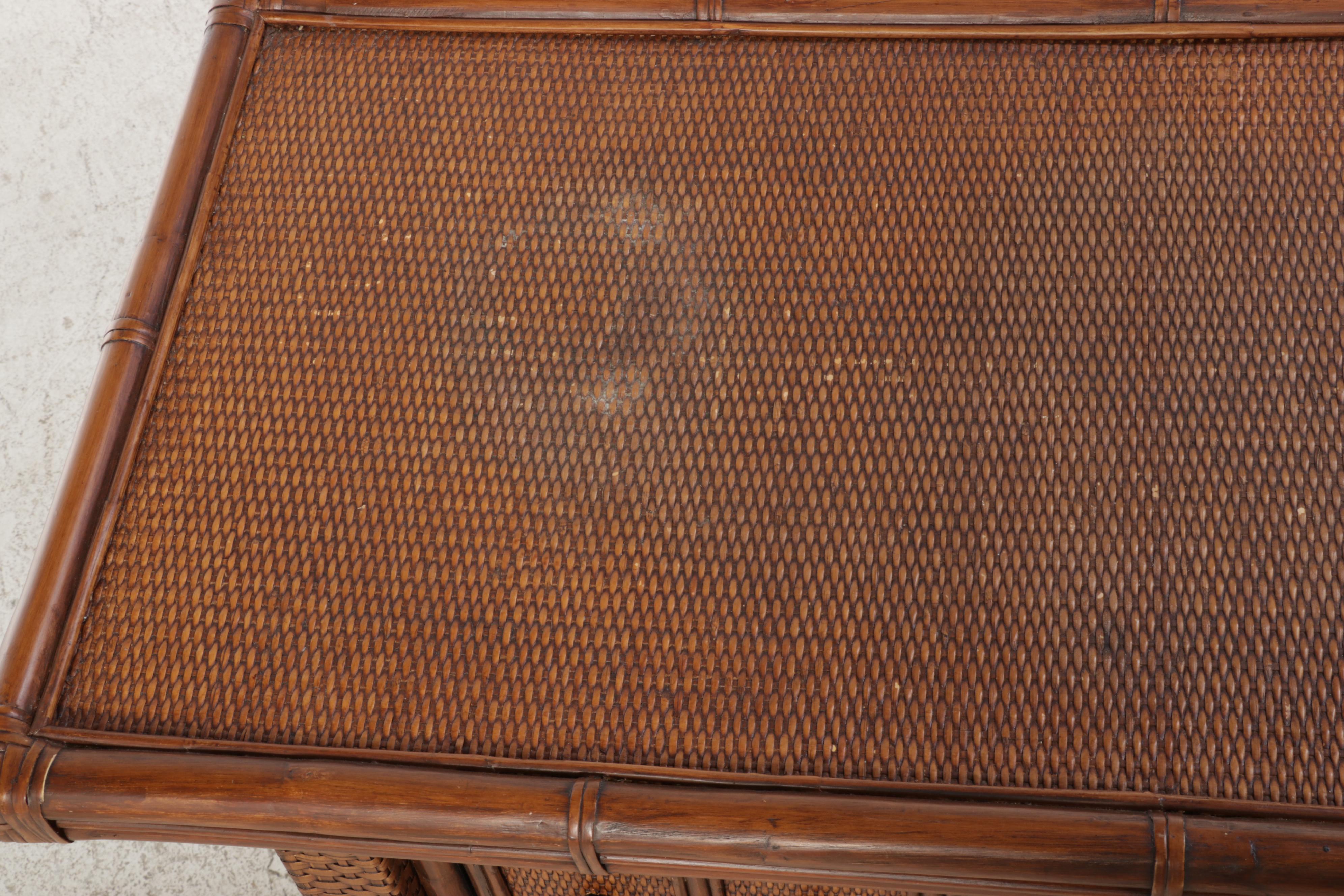 Palecek Rattan, Wicker, and Hardwood Six-Drawer Console Table