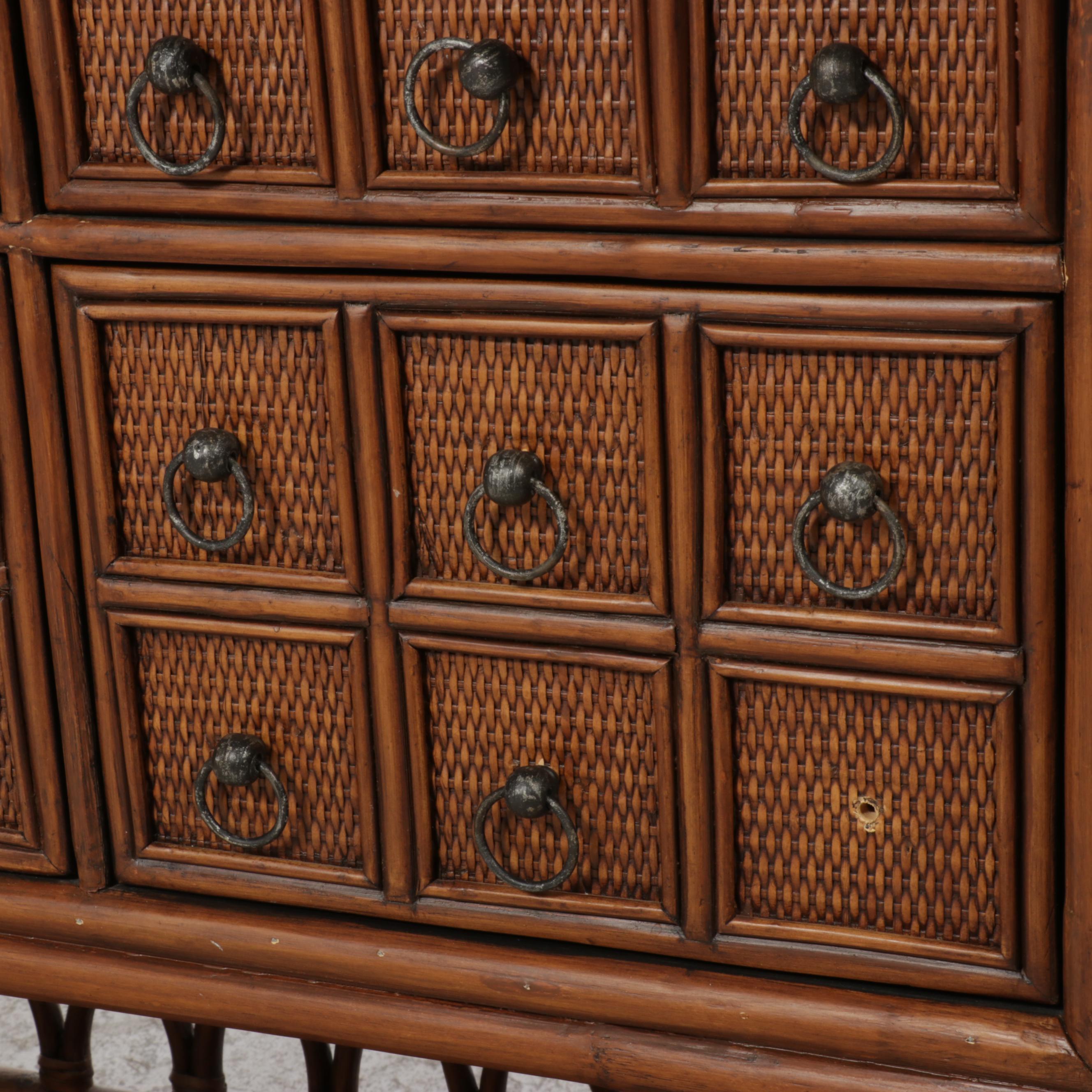 Palecek Rattan, Wicker, and Hardwood Six-Drawer Console Table