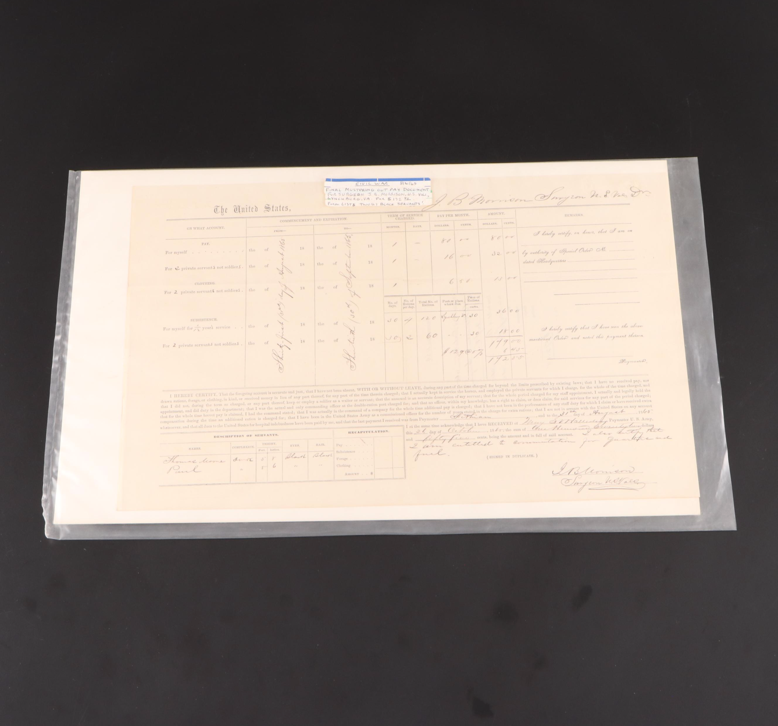 American Civil War Muster Documents, Mid-19th Century