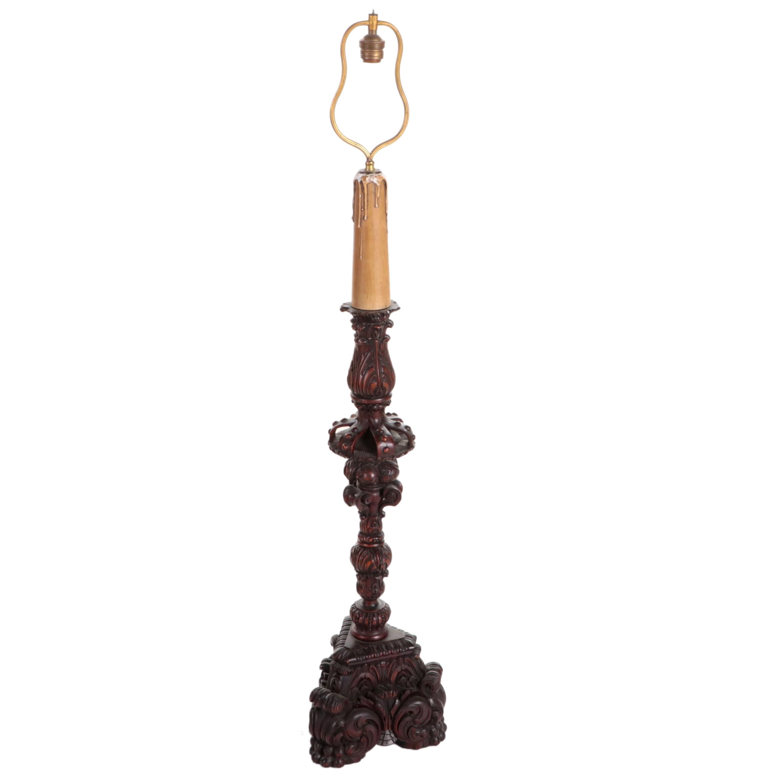 Late Victorian Carved Wood Floor Lamp