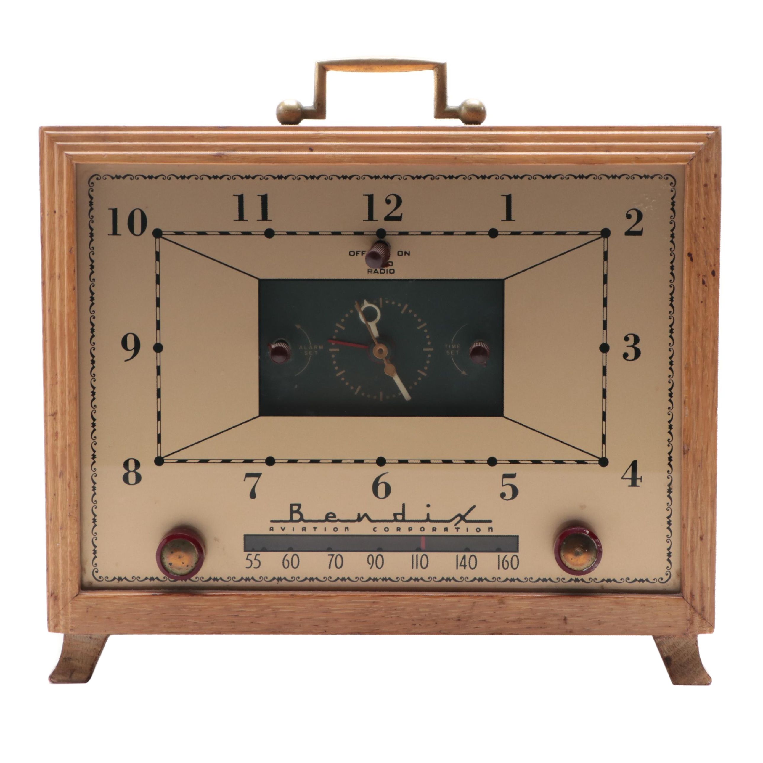 Bendix Aviation Corp Alarm Clock AM Radio in Oak Finish, Mid-20th Century