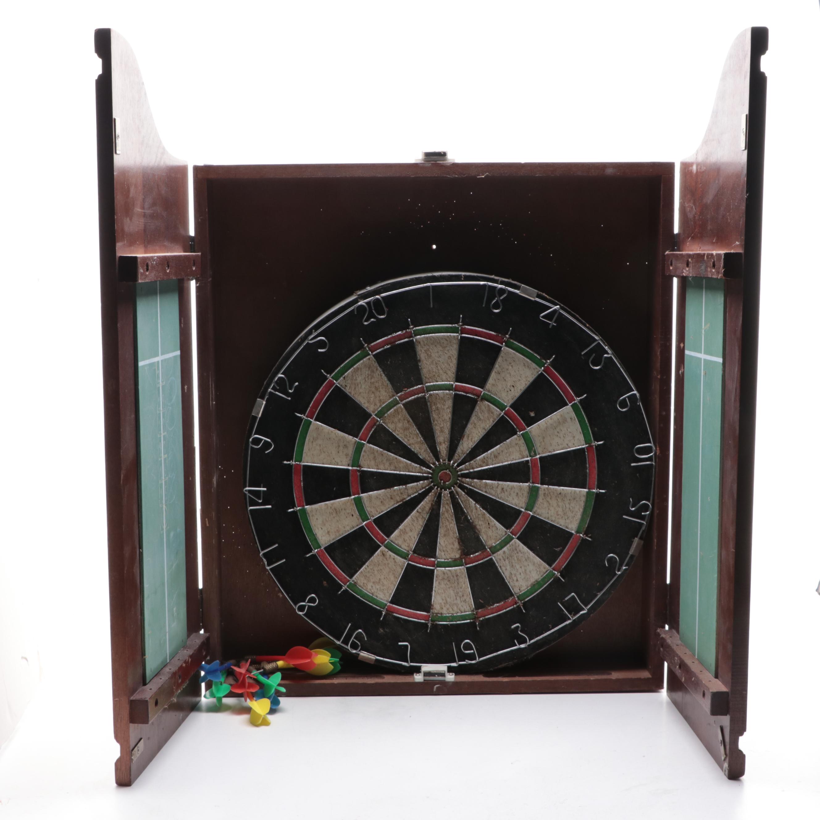 "Kings Head Pub & Lodging" Wooden Dartboard Cabinet