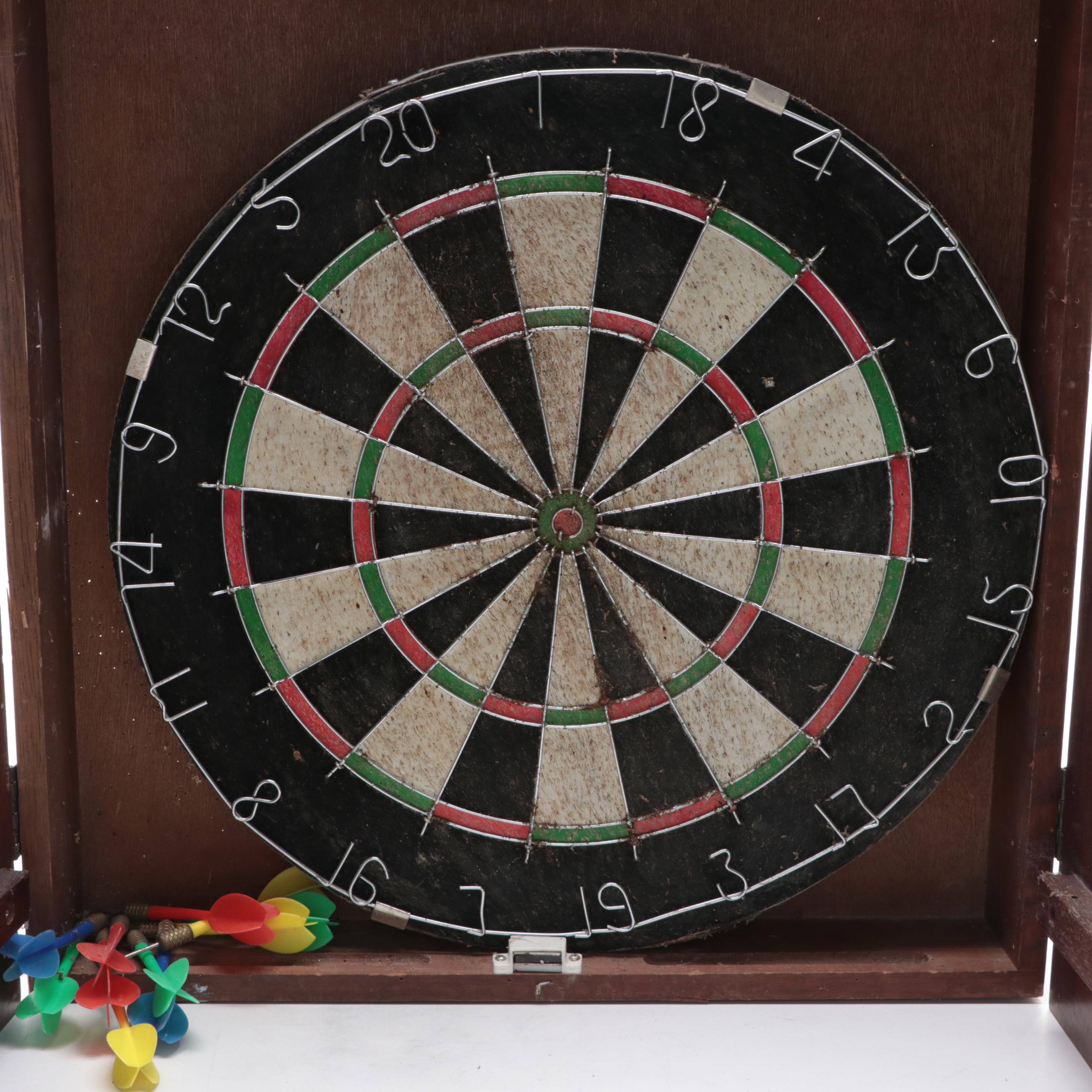 "Kings Head Pub & Lodging" Wooden Dartboard Cabinet