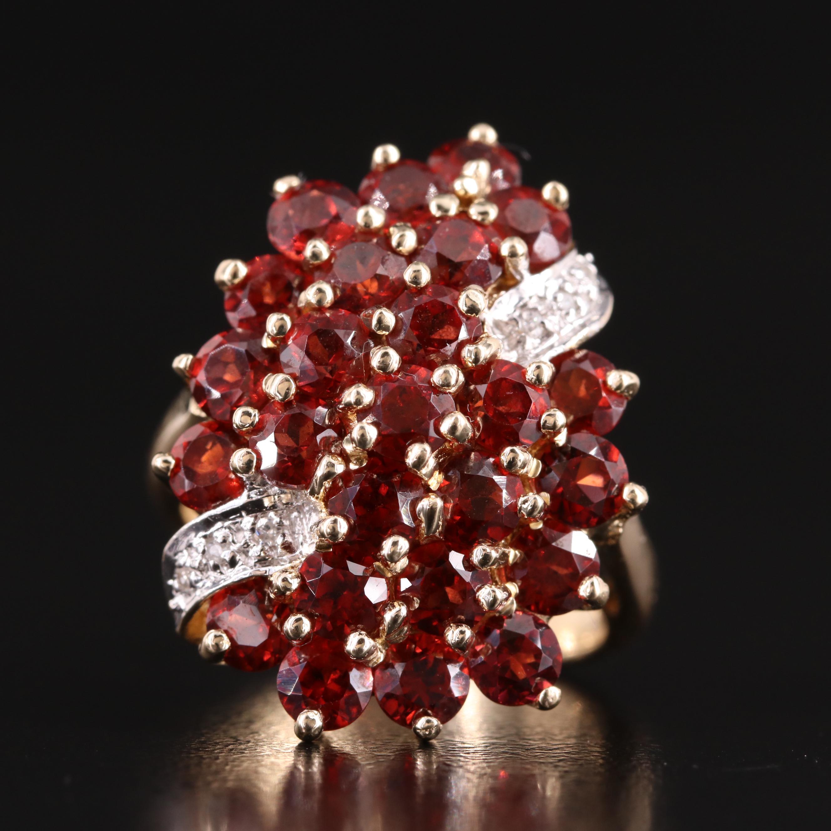 14K Garnet and Diamond Cluster Ring