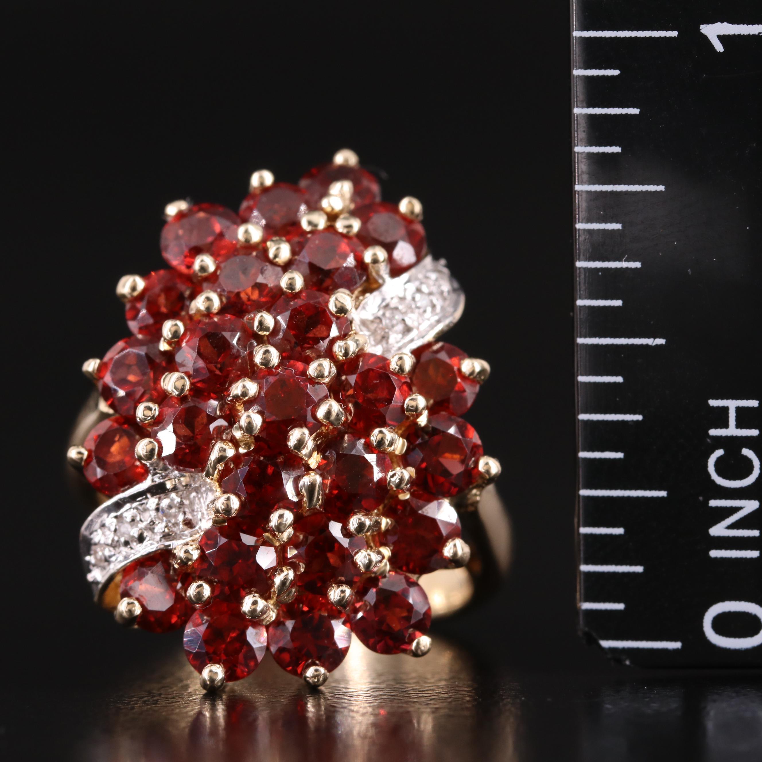 14K Garnet and Diamond Cluster Ring
