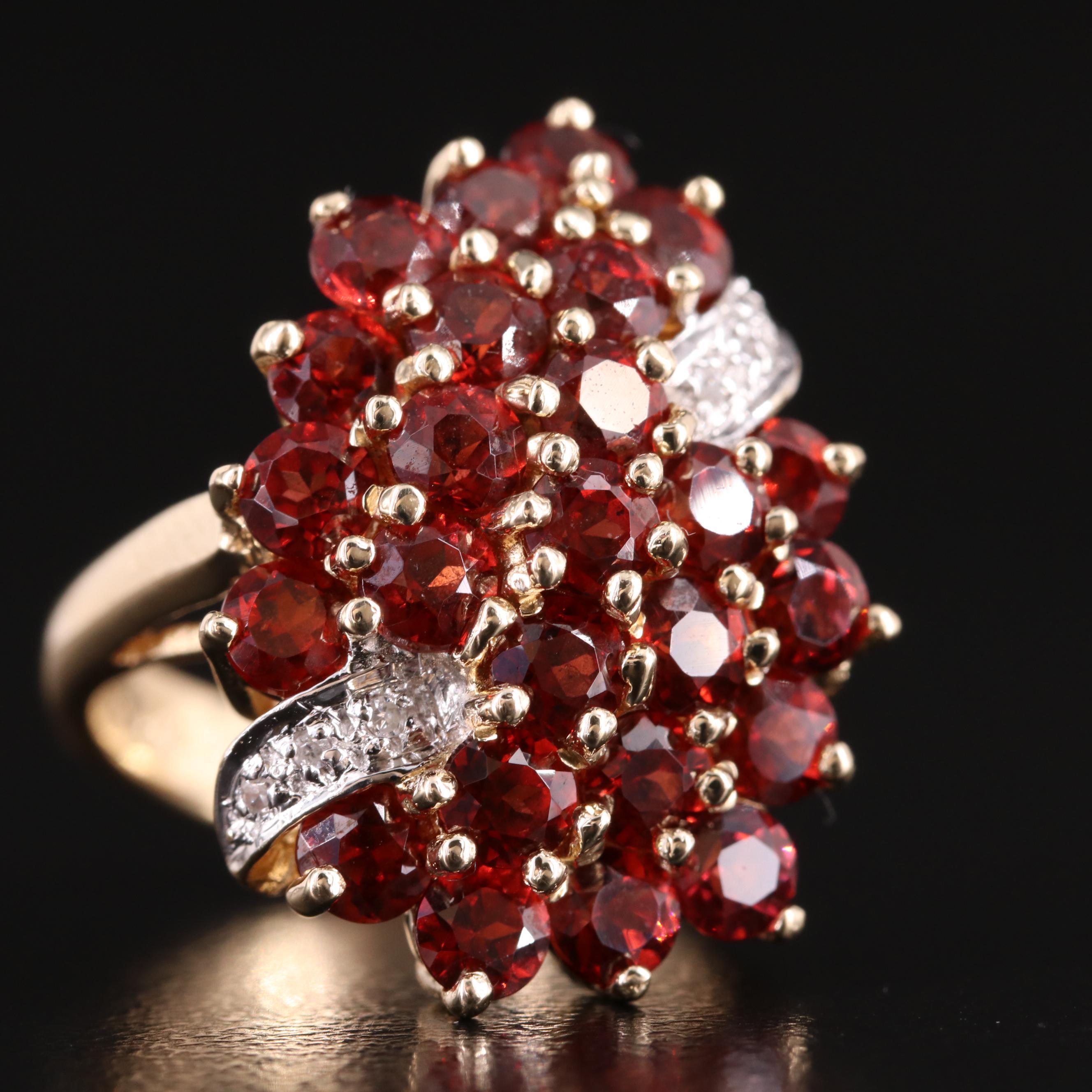 14K Garnet and Diamond Cluster Ring