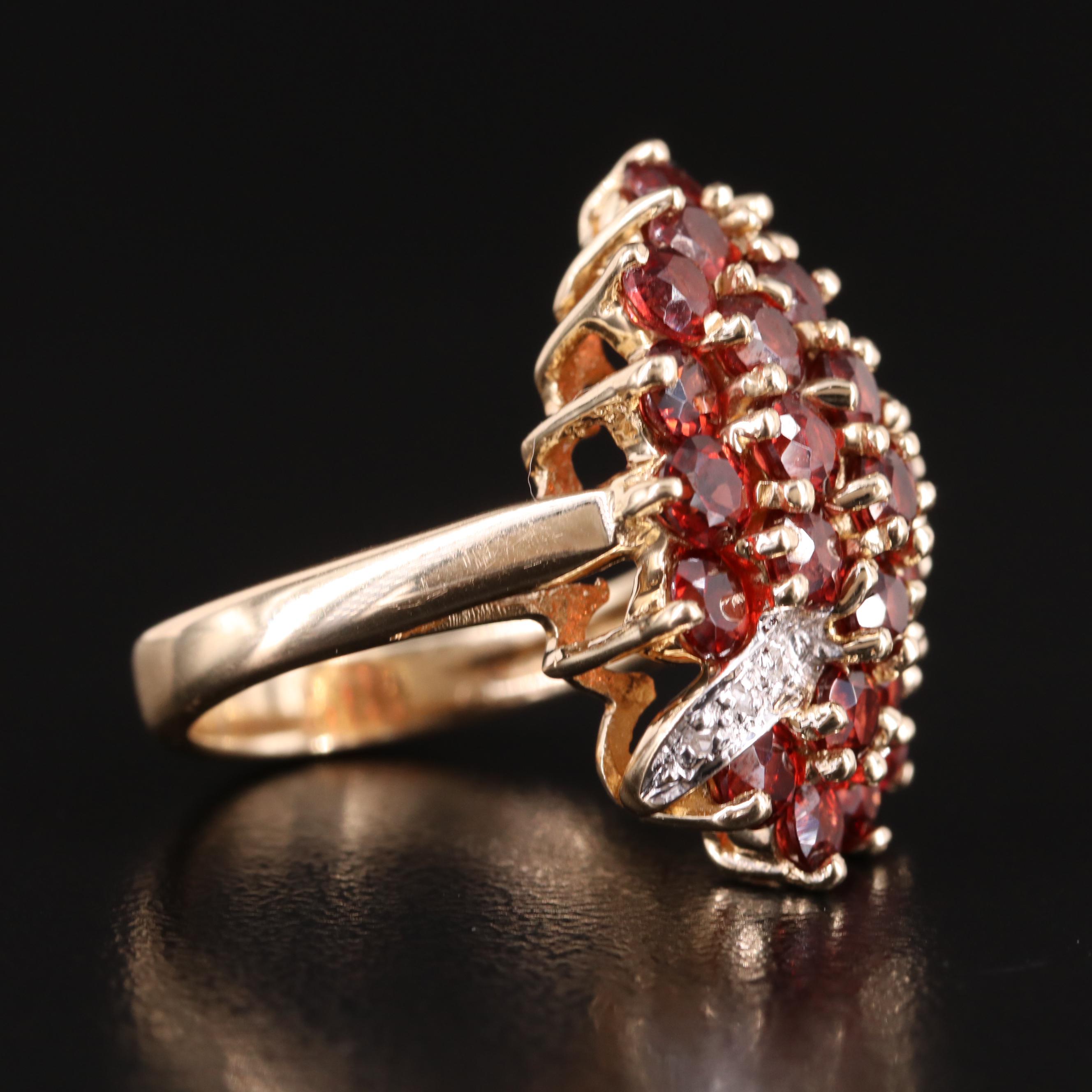 14K Garnet and Diamond Cluster Ring