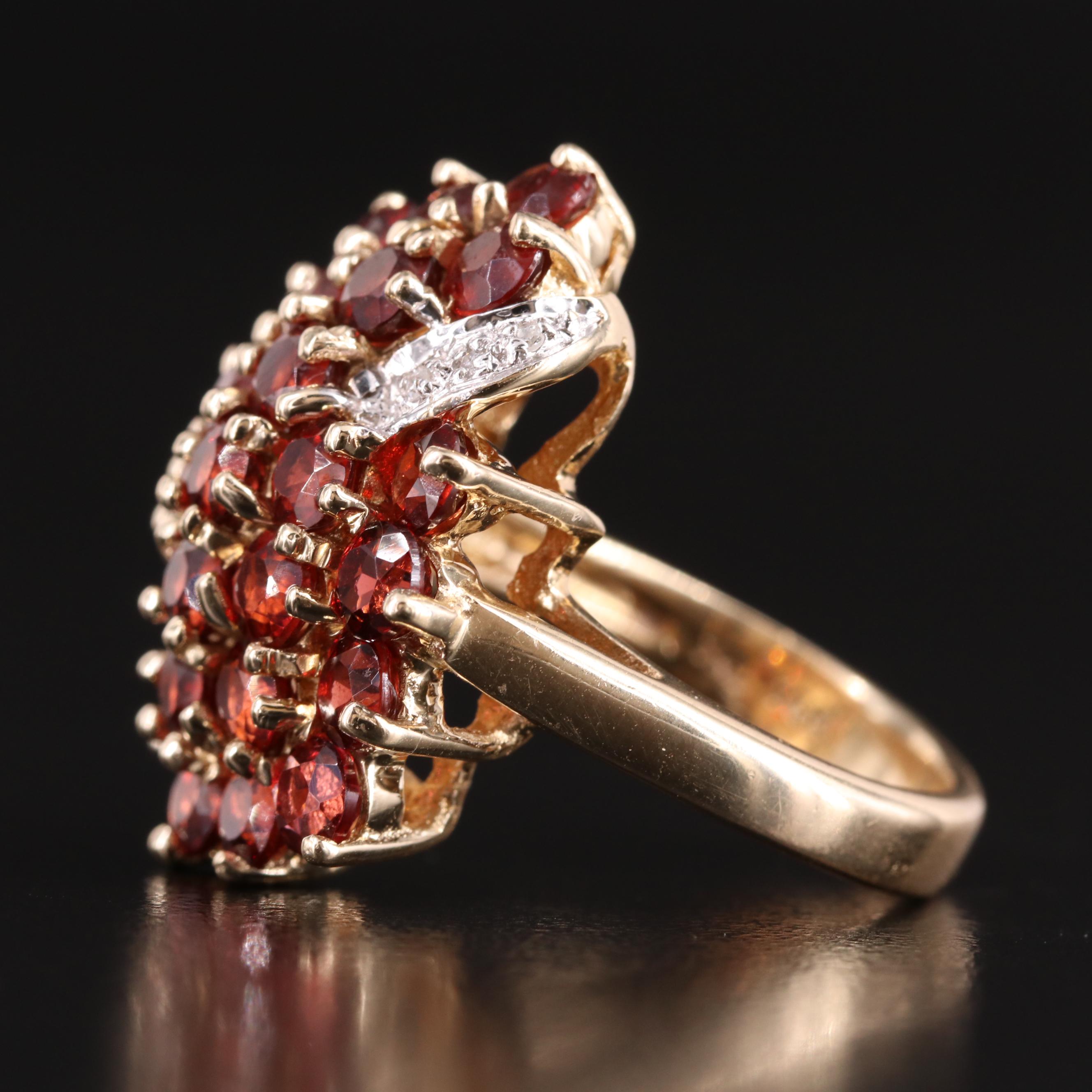 14K Garnet and Diamond Cluster Ring