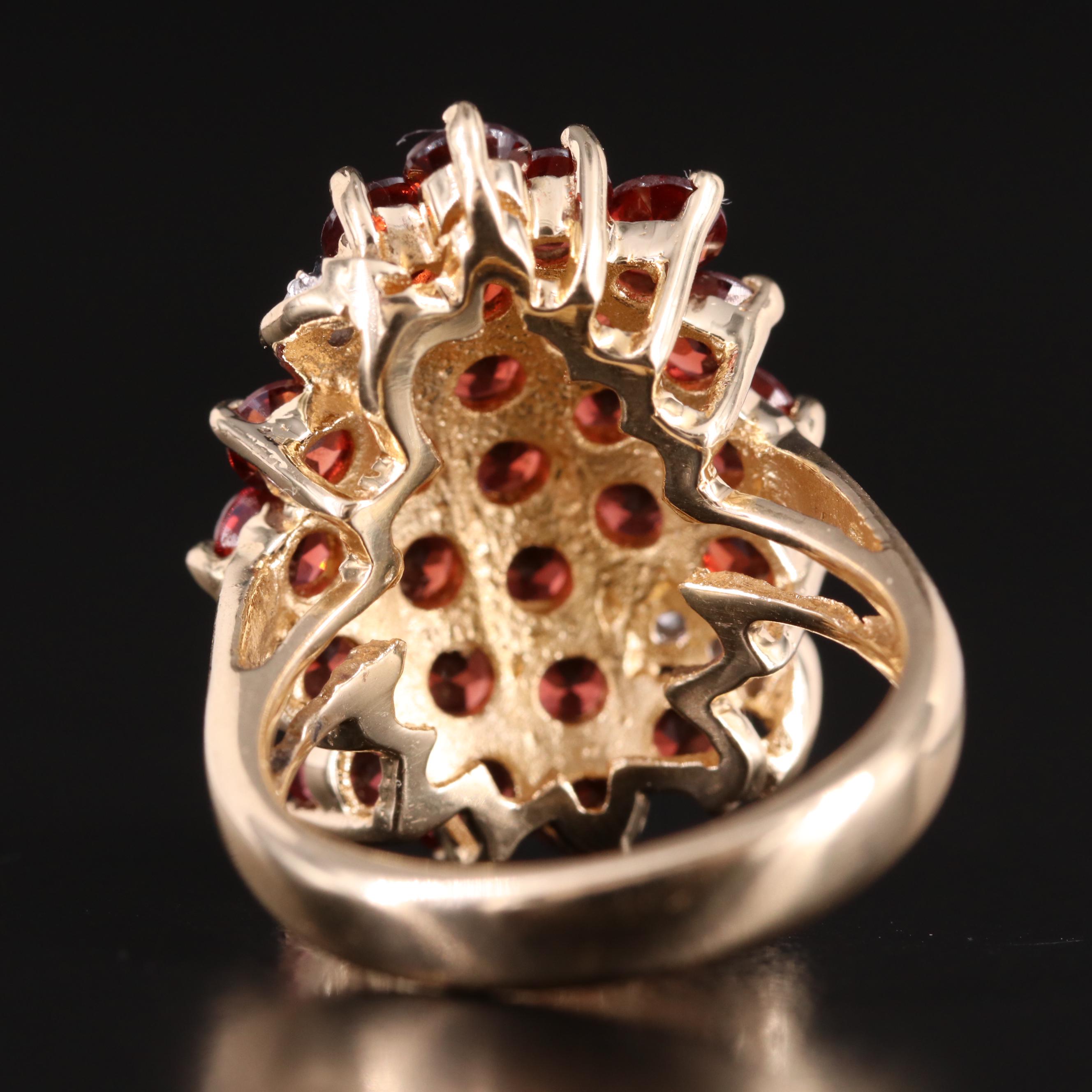 14K Garnet and Diamond Cluster Ring
