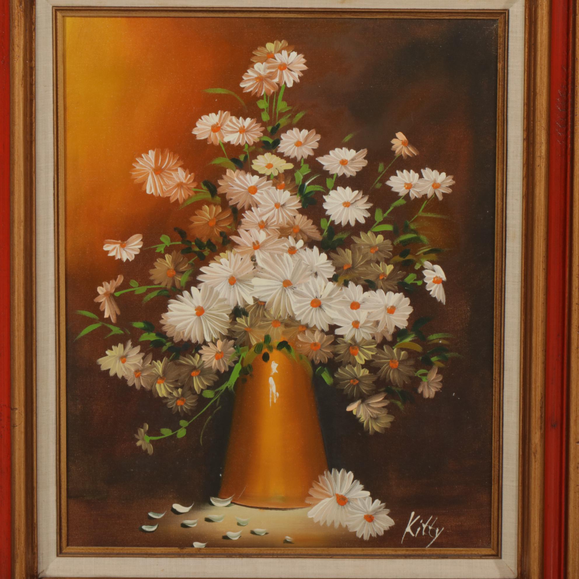 Still Life Oil Paintings of Flower Vases, Circa 2000