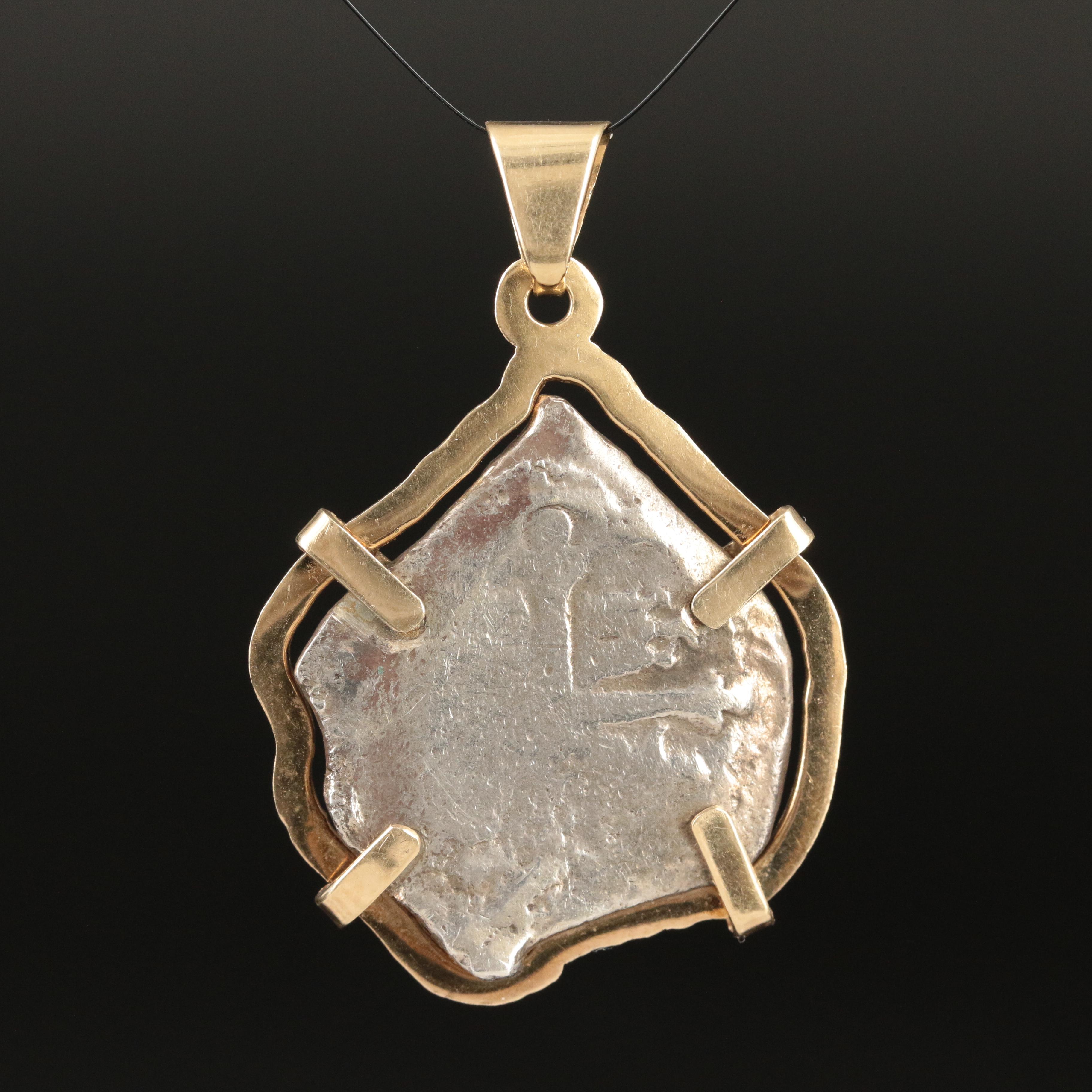 14K Pendant with Spanish Colonial Silver Cob Coin