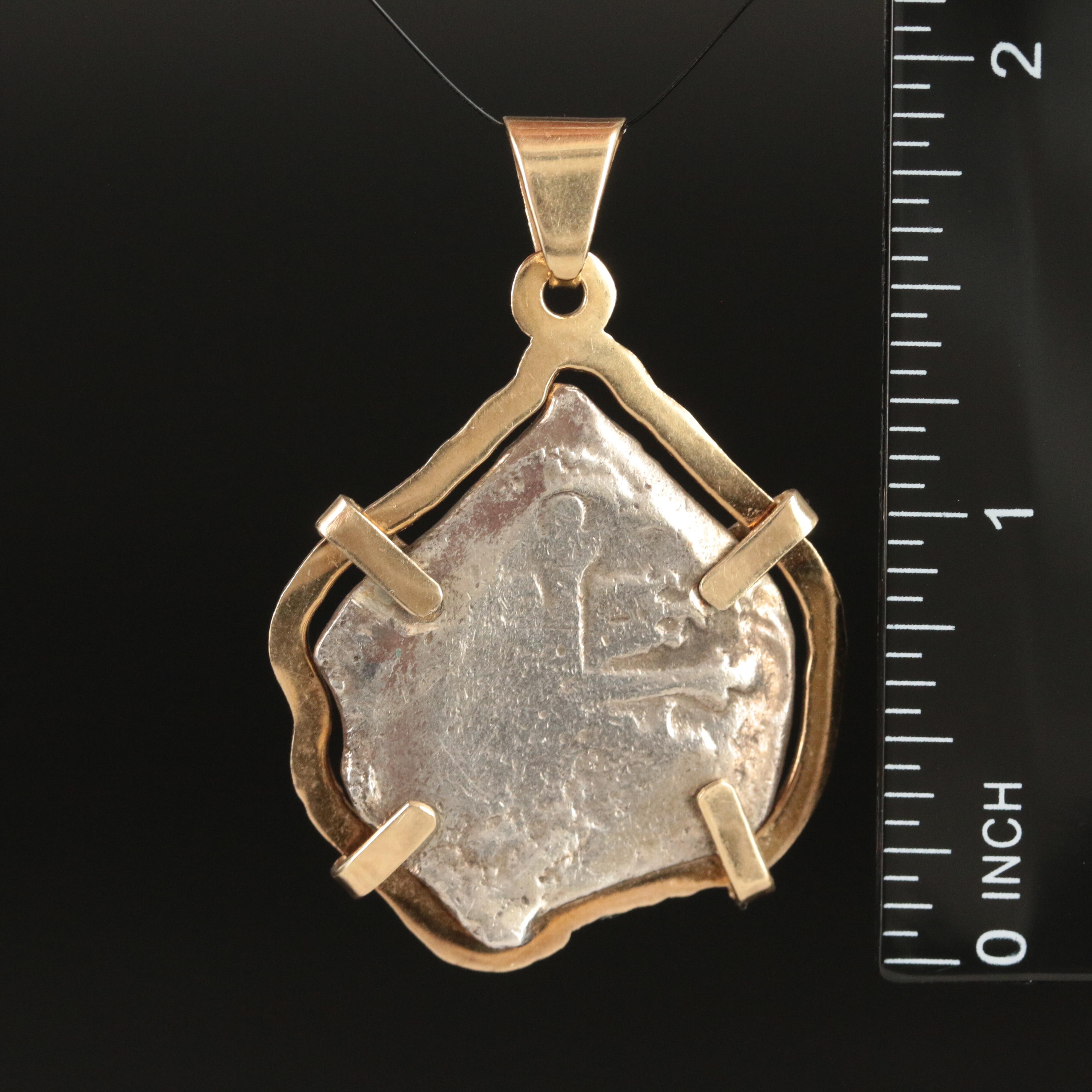 14K Pendant with Spanish Colonial Silver Cob Coin