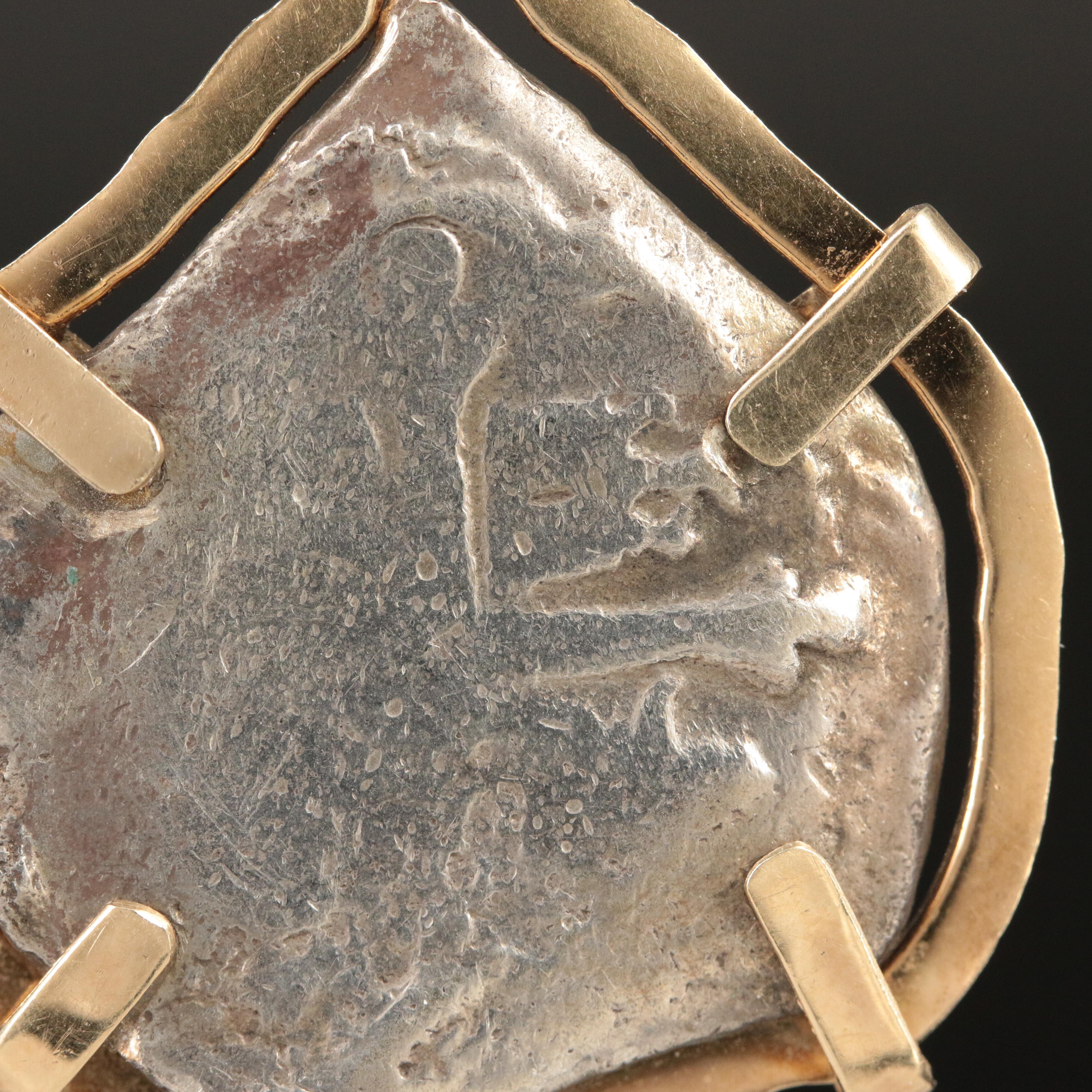 14K Pendant with Spanish Colonial Silver Cob Coin