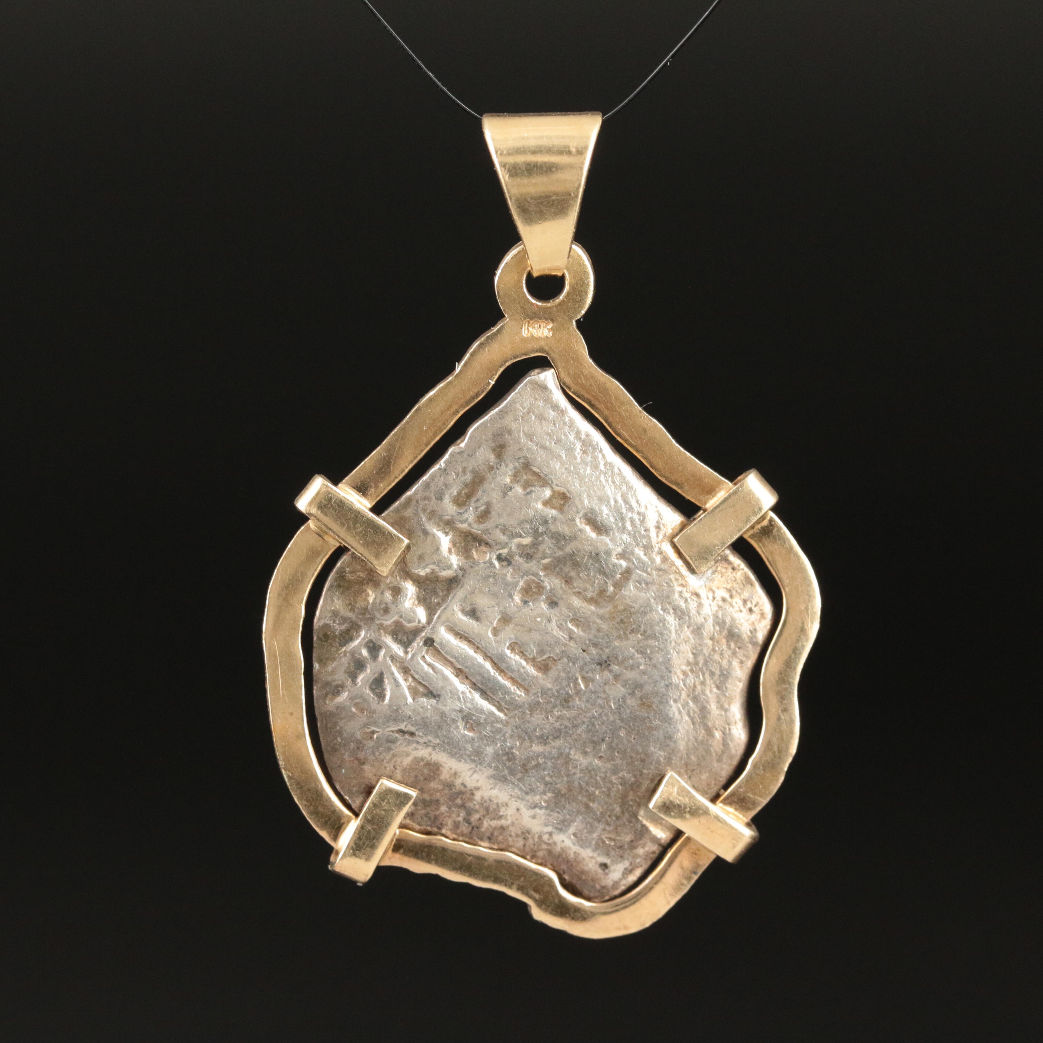 14K Pendant with Spanish Colonial Silver Cob Coin