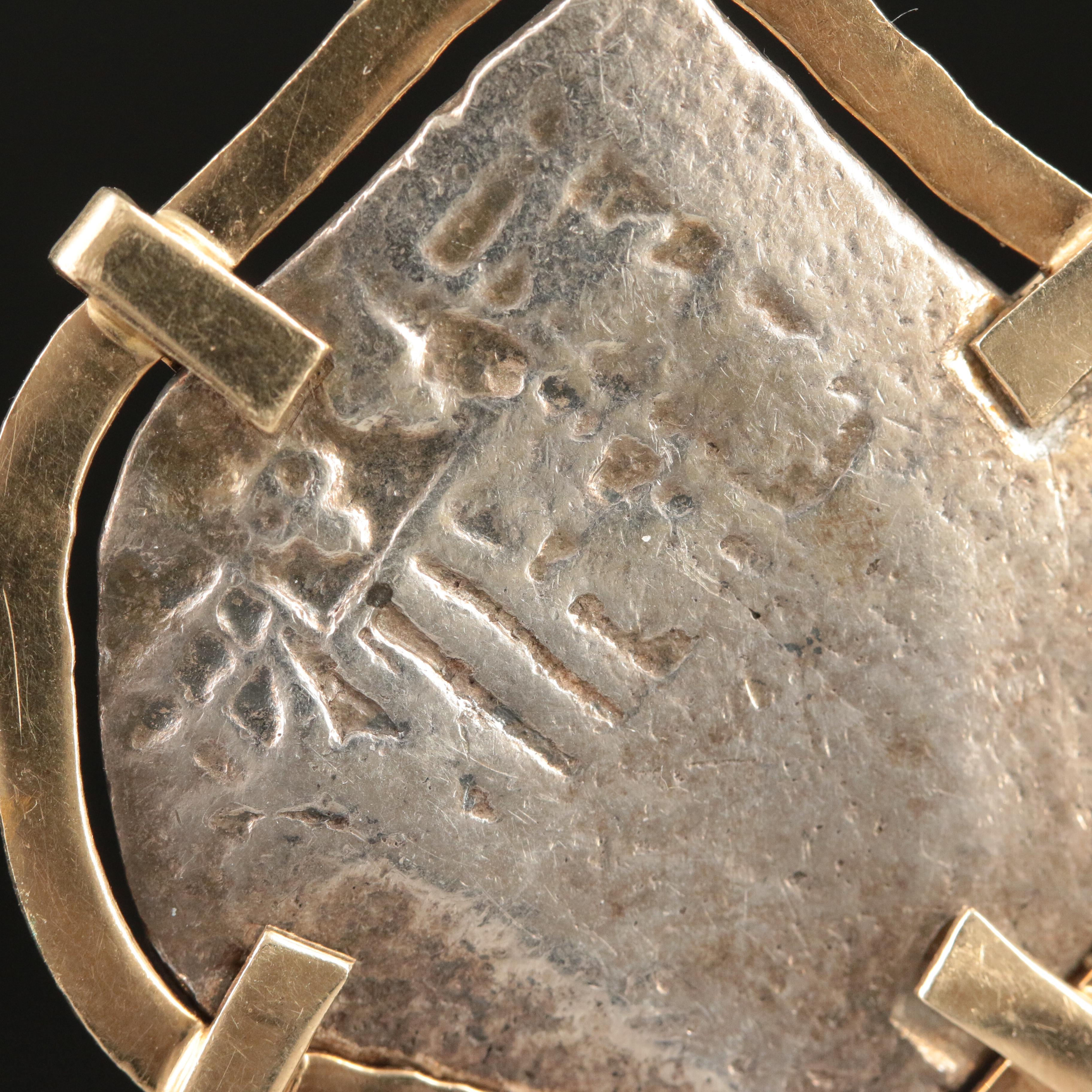 14K Pendant with Spanish Colonial Silver Cob Coin