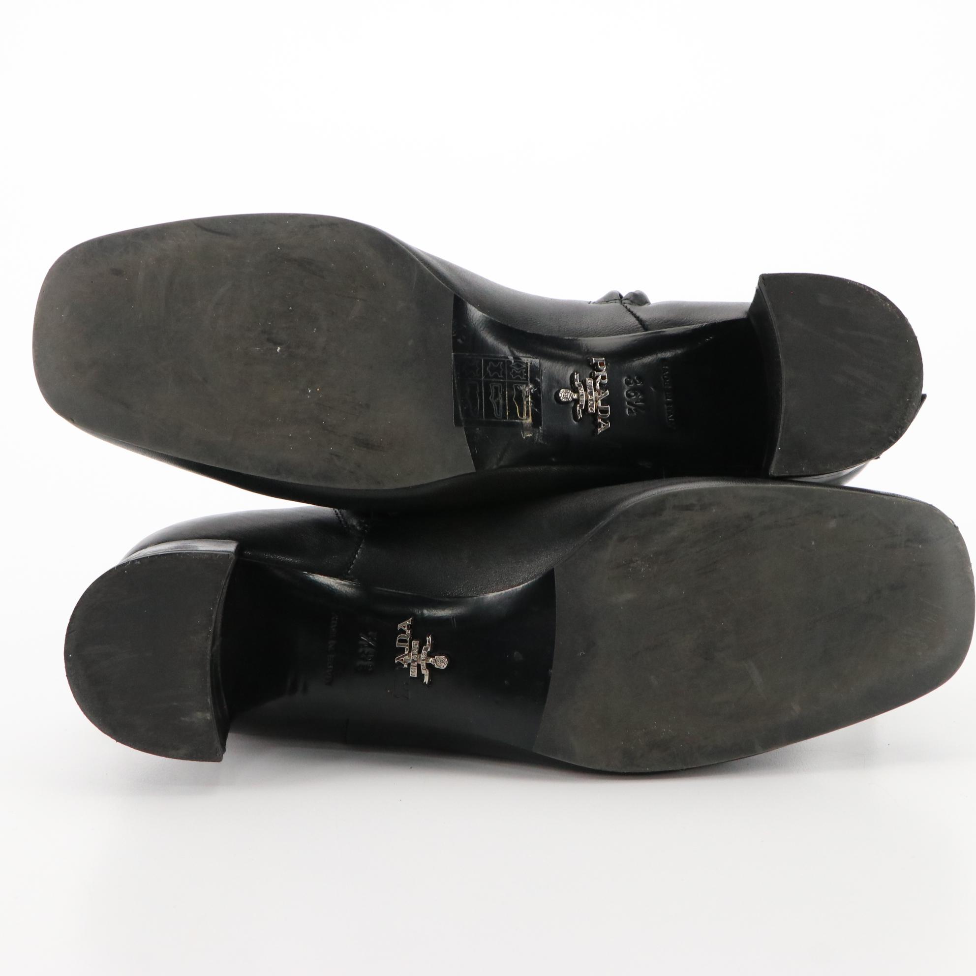 Prada Logo Ankle Boots in Black Lambskin Leather