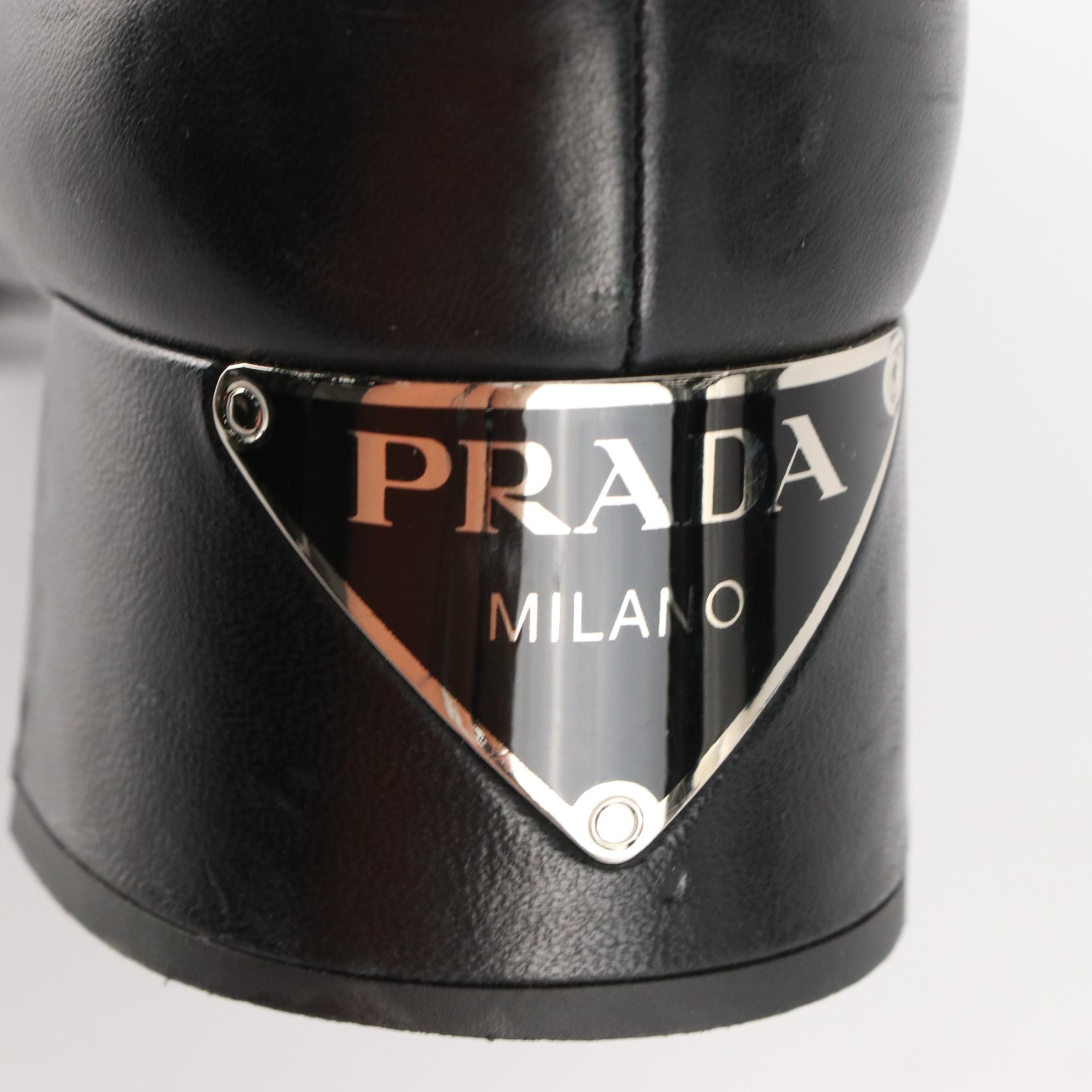 Prada Logo Ankle Boots in Black Lambskin Leather