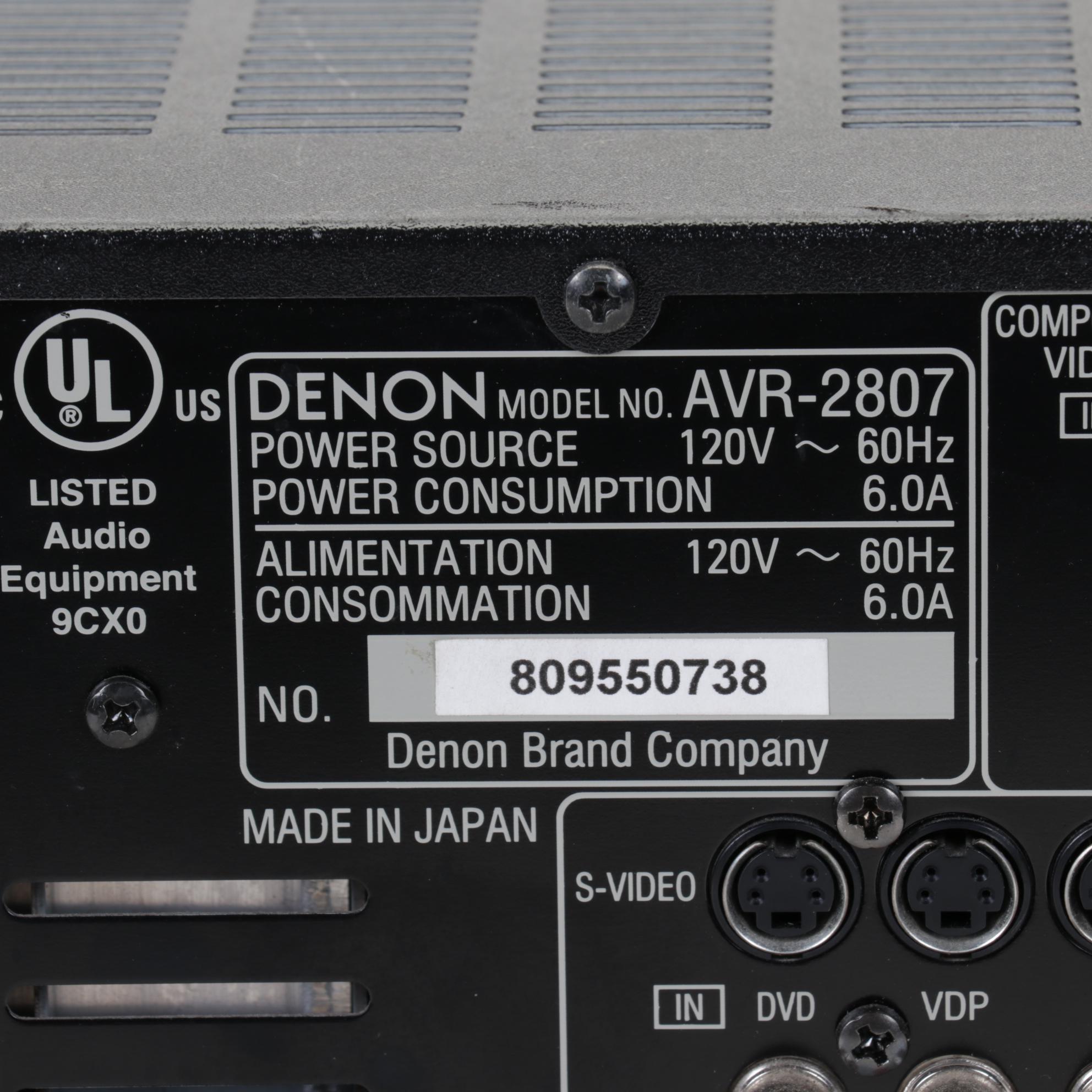 Denon AVR-2807 Home Theater AV Surround Receiver with Remote