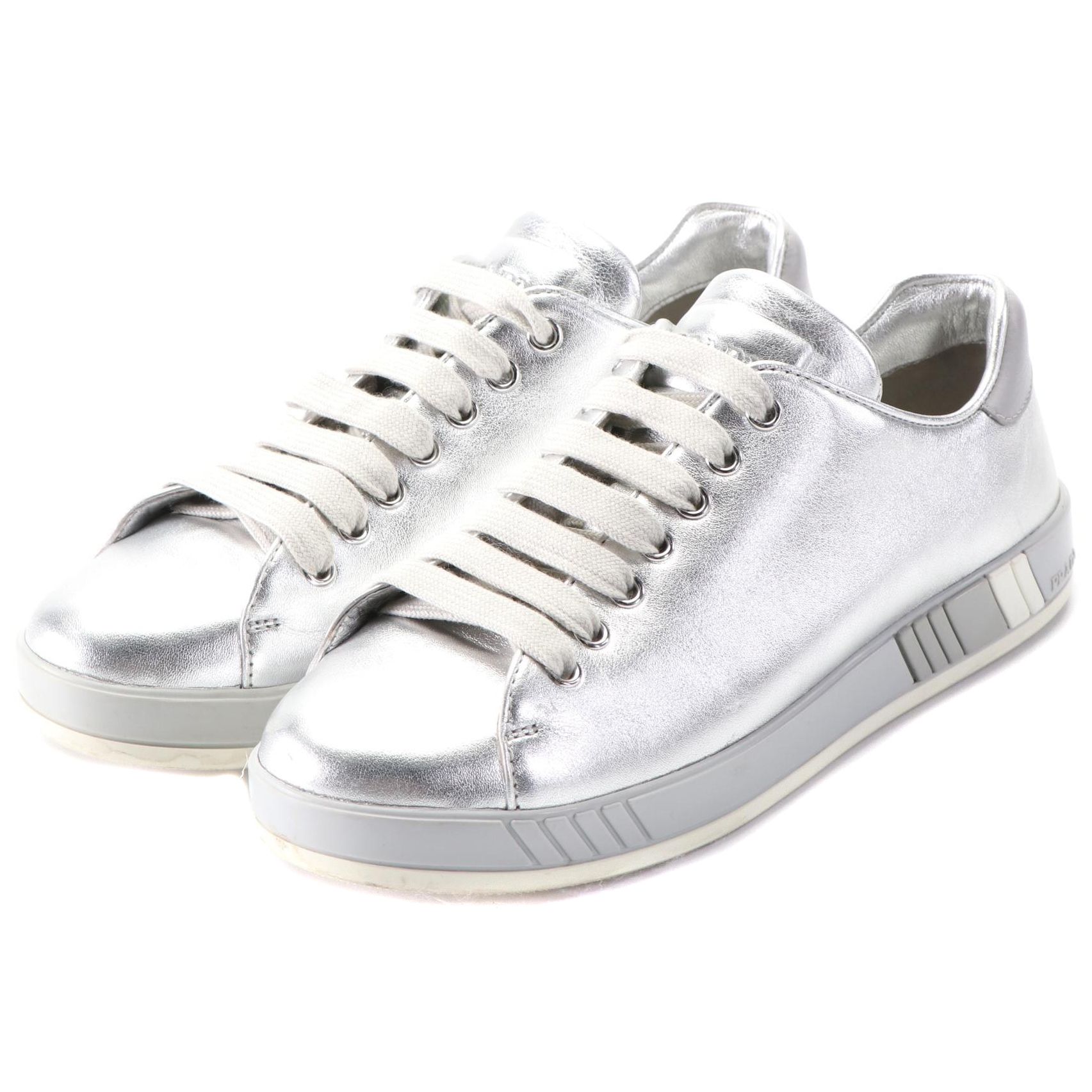 Prada Vitello Sneakers in Metallic Leather with Box