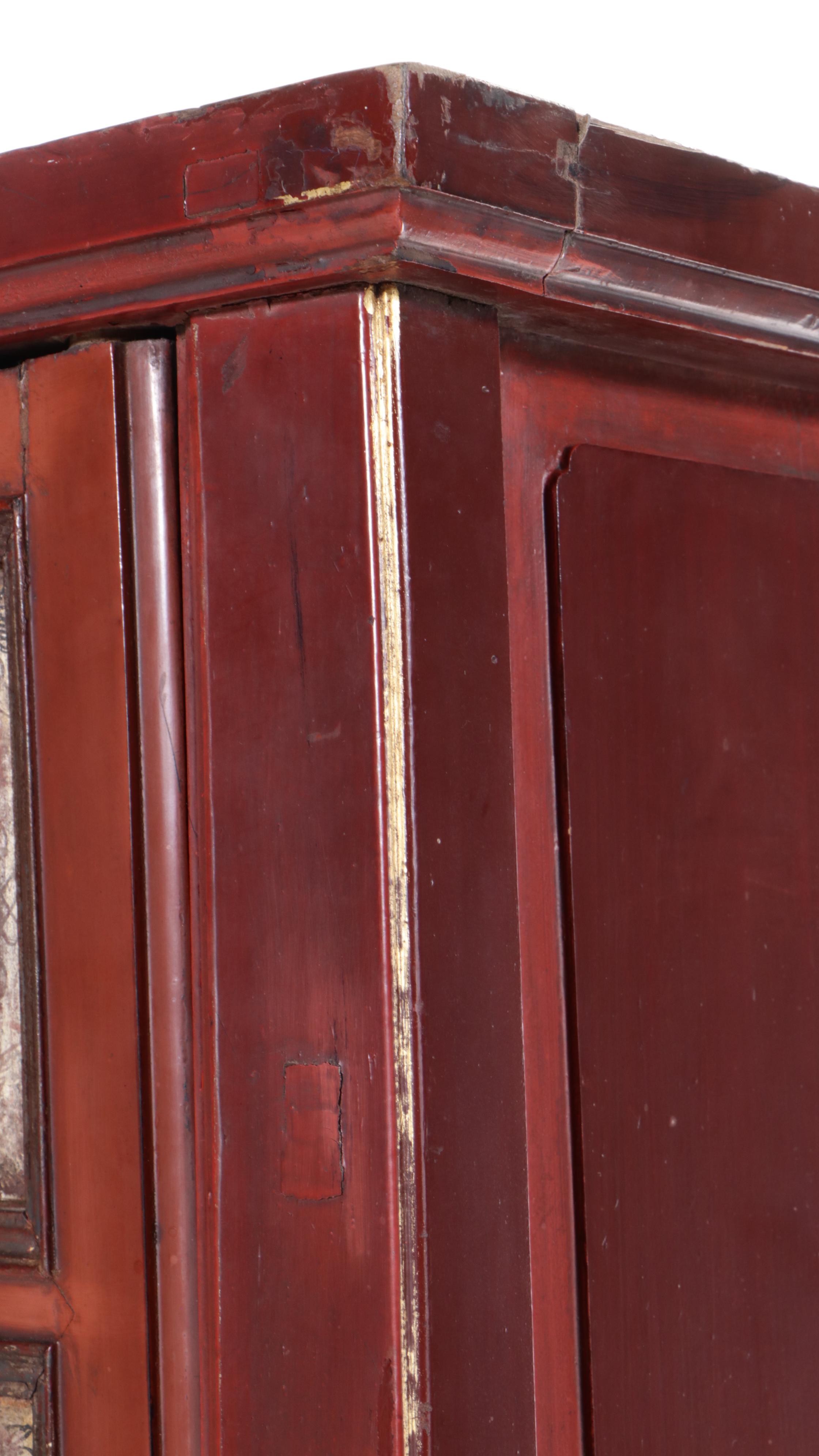 Chinese Two-Piece Lacquered Cabinet with Incised Gilt