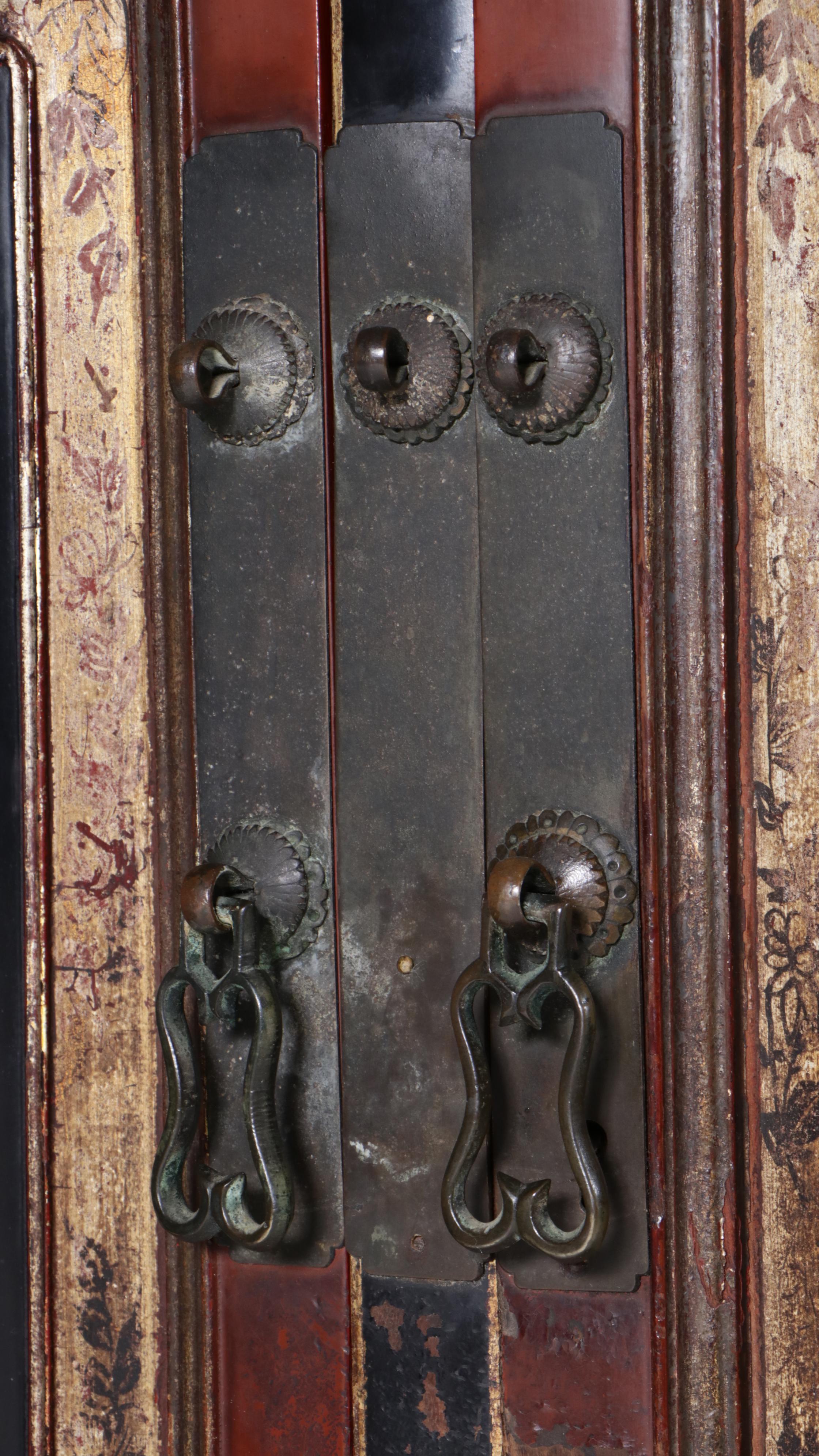 Chinese Two-Piece Lacquered Cabinet with Incised Gilt