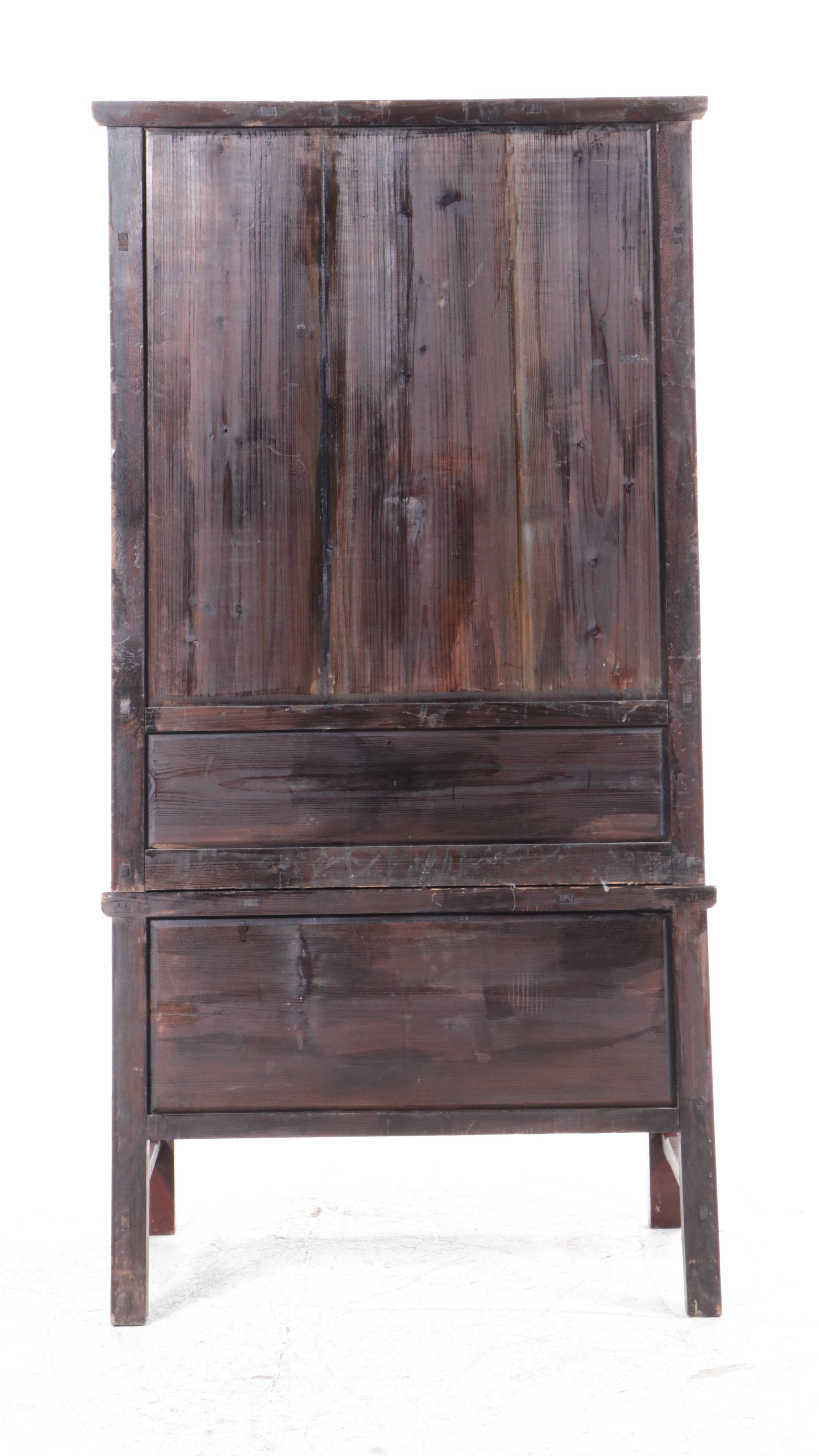 Chinese Two-Piece Lacquered Cabinet with Incised Gilt