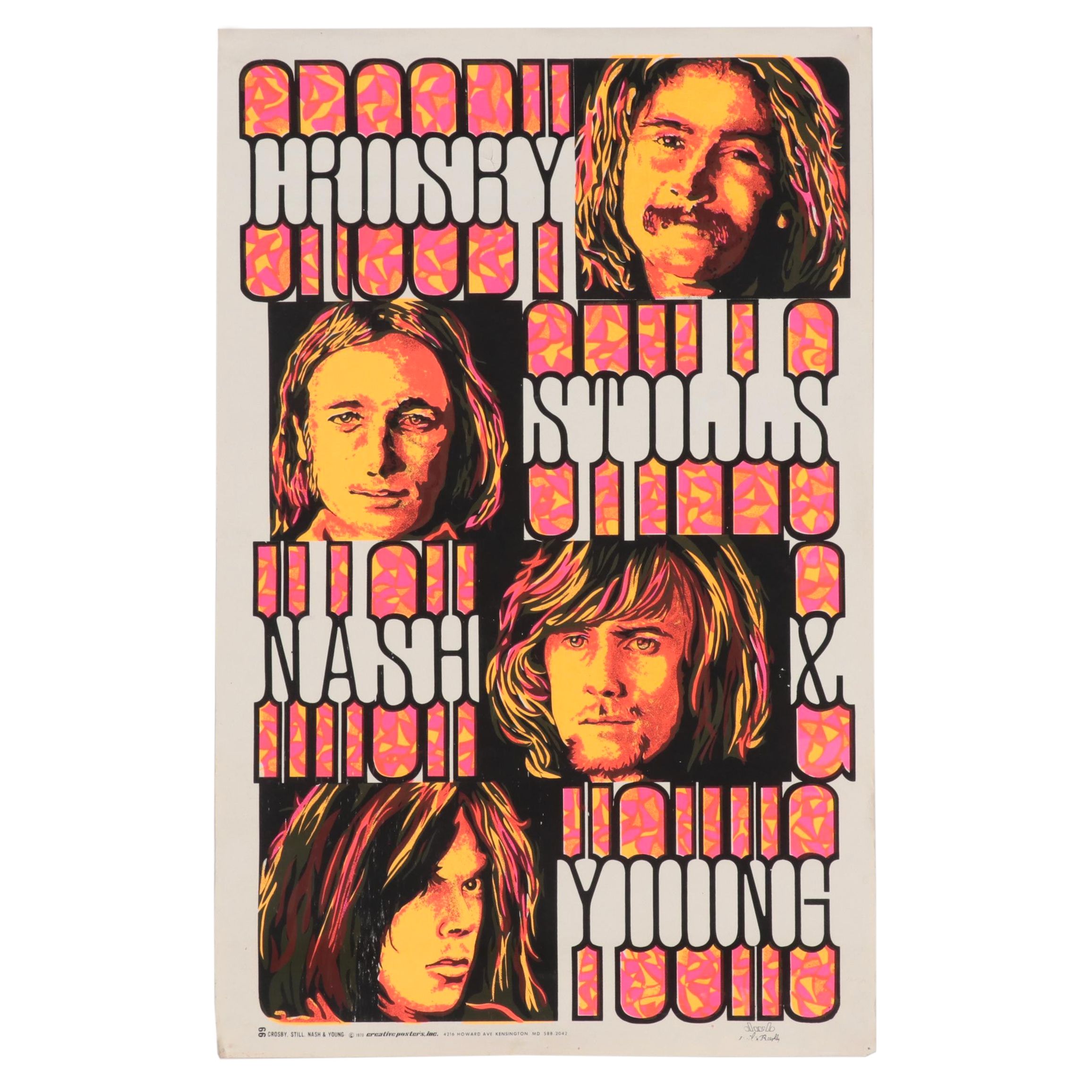 Crosby, Stills, Nash & Young Blacklight Poster Designed by Dail Beeghly, 1970