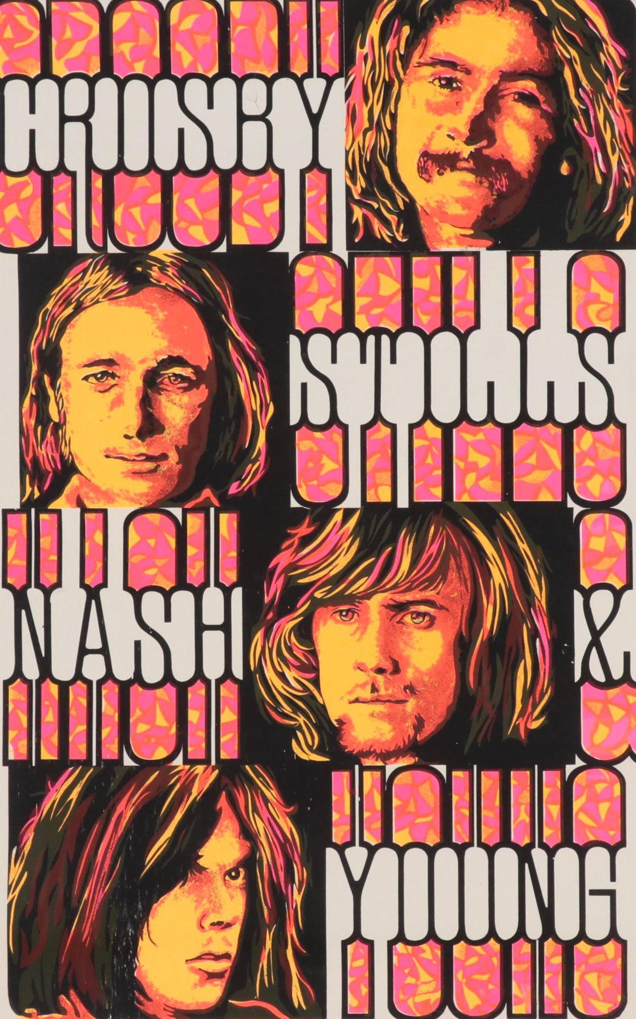 Crosby, Stills, Nash & Young Blacklight Poster Designed by Dail Beeghly, 1970
