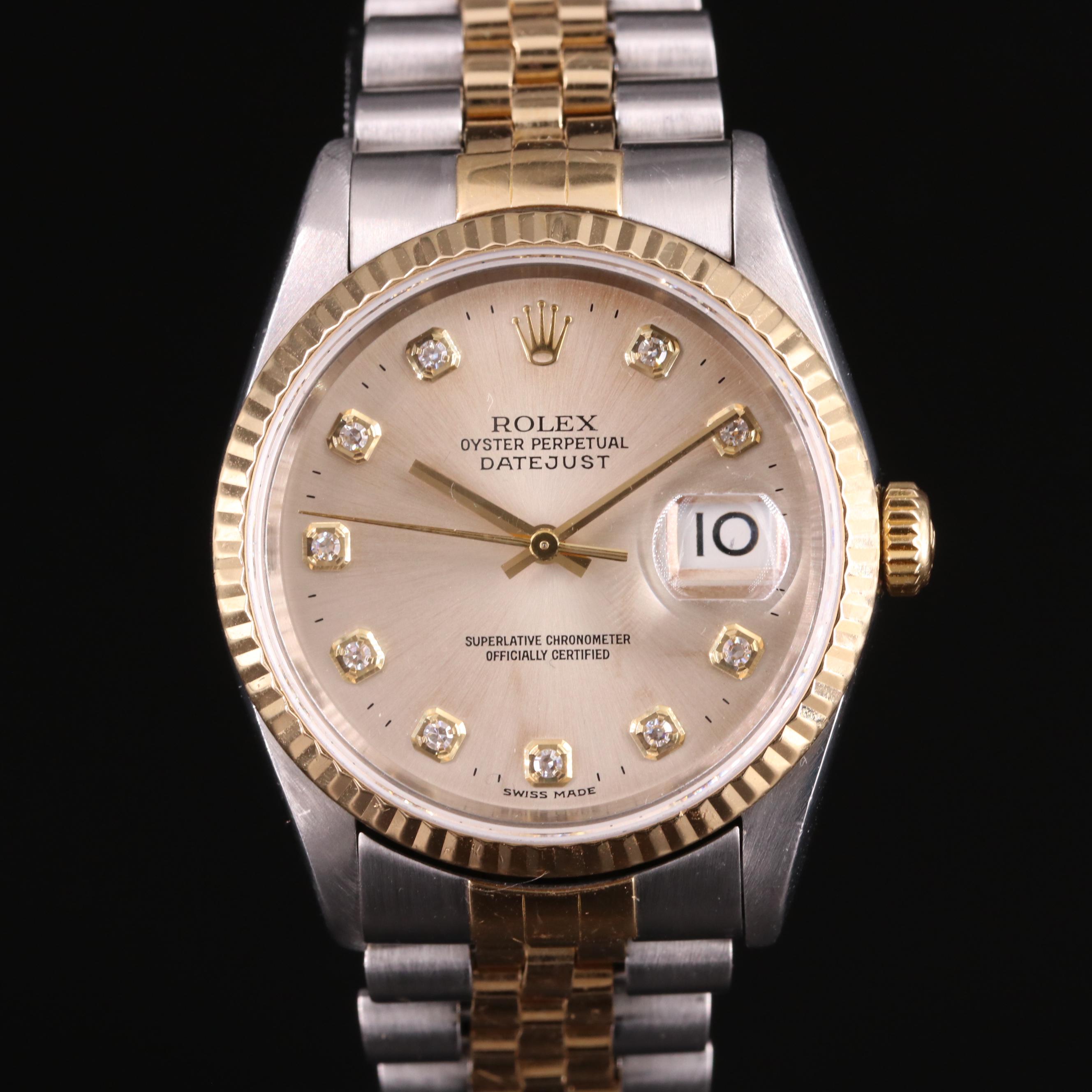 1995 Rolex Custom Diamond Dial Datejust Watch