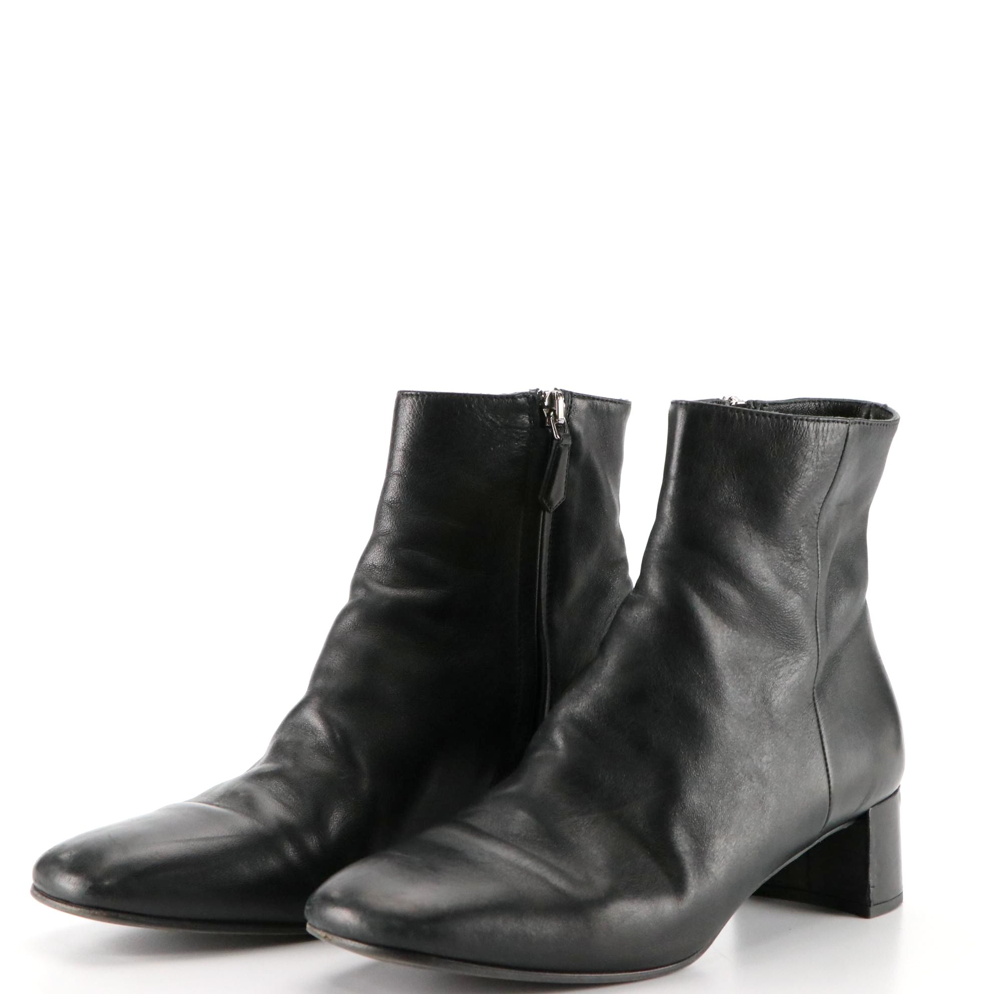 Prada Logo Ankle Boots in Black Lambskin Leather