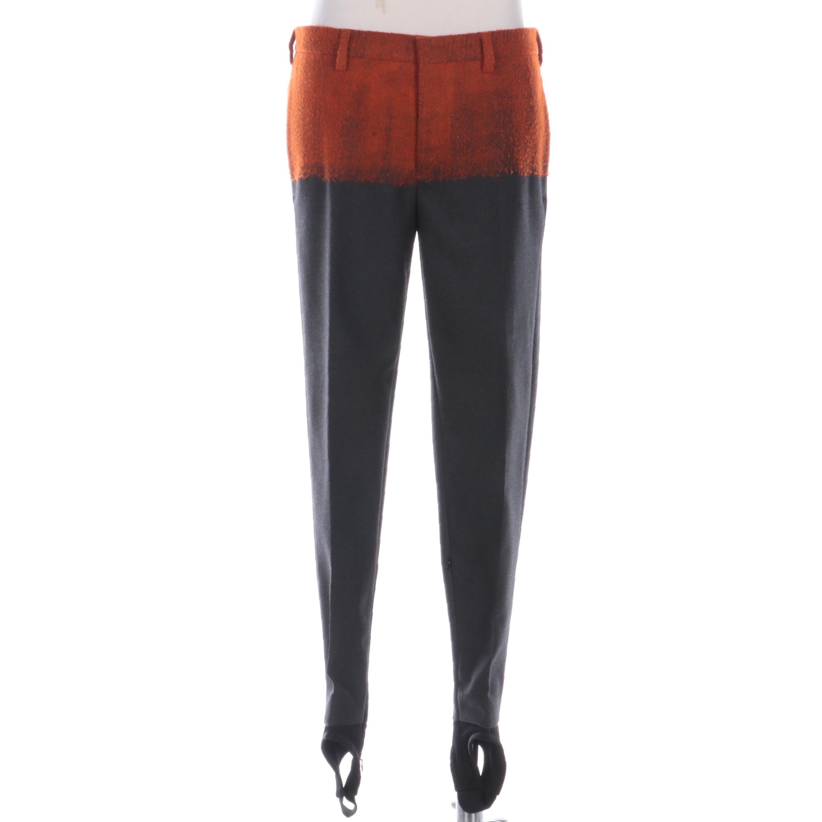 Men's Prada Grey and Orange Wool Stirrup Pants