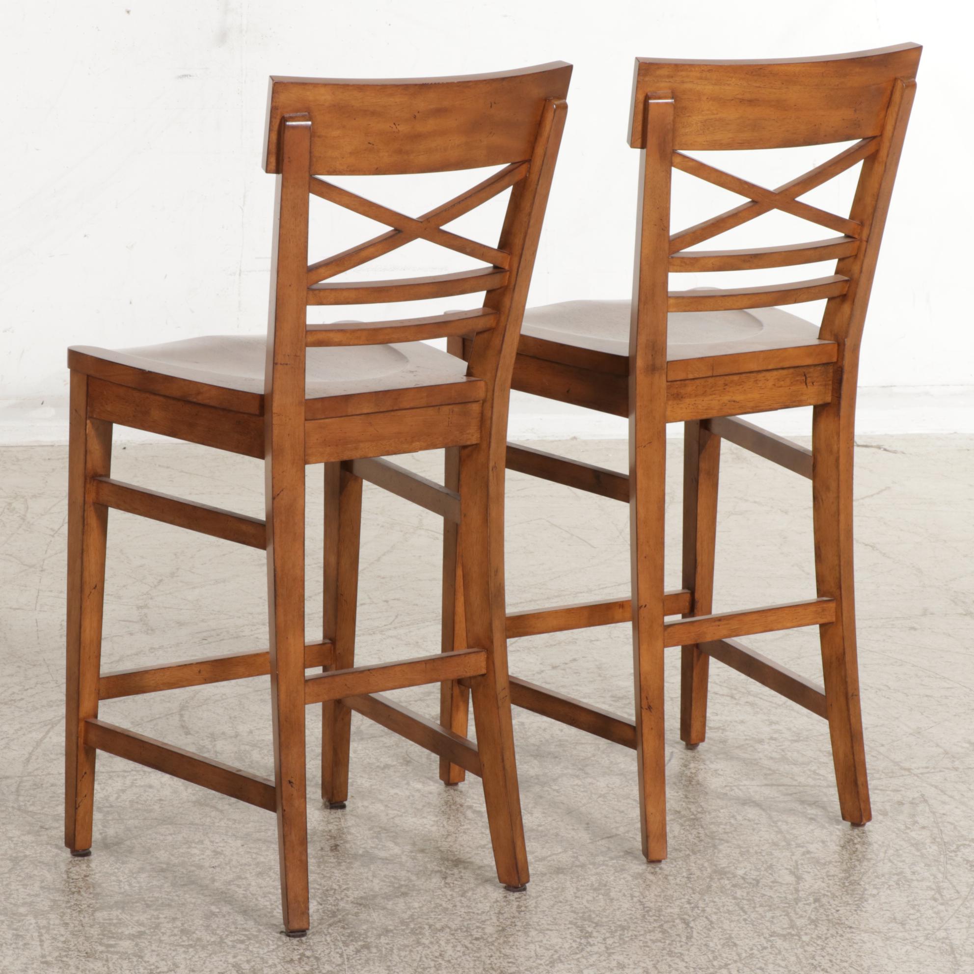 Pair of Ethan Allen Hardwood Counter Stools
