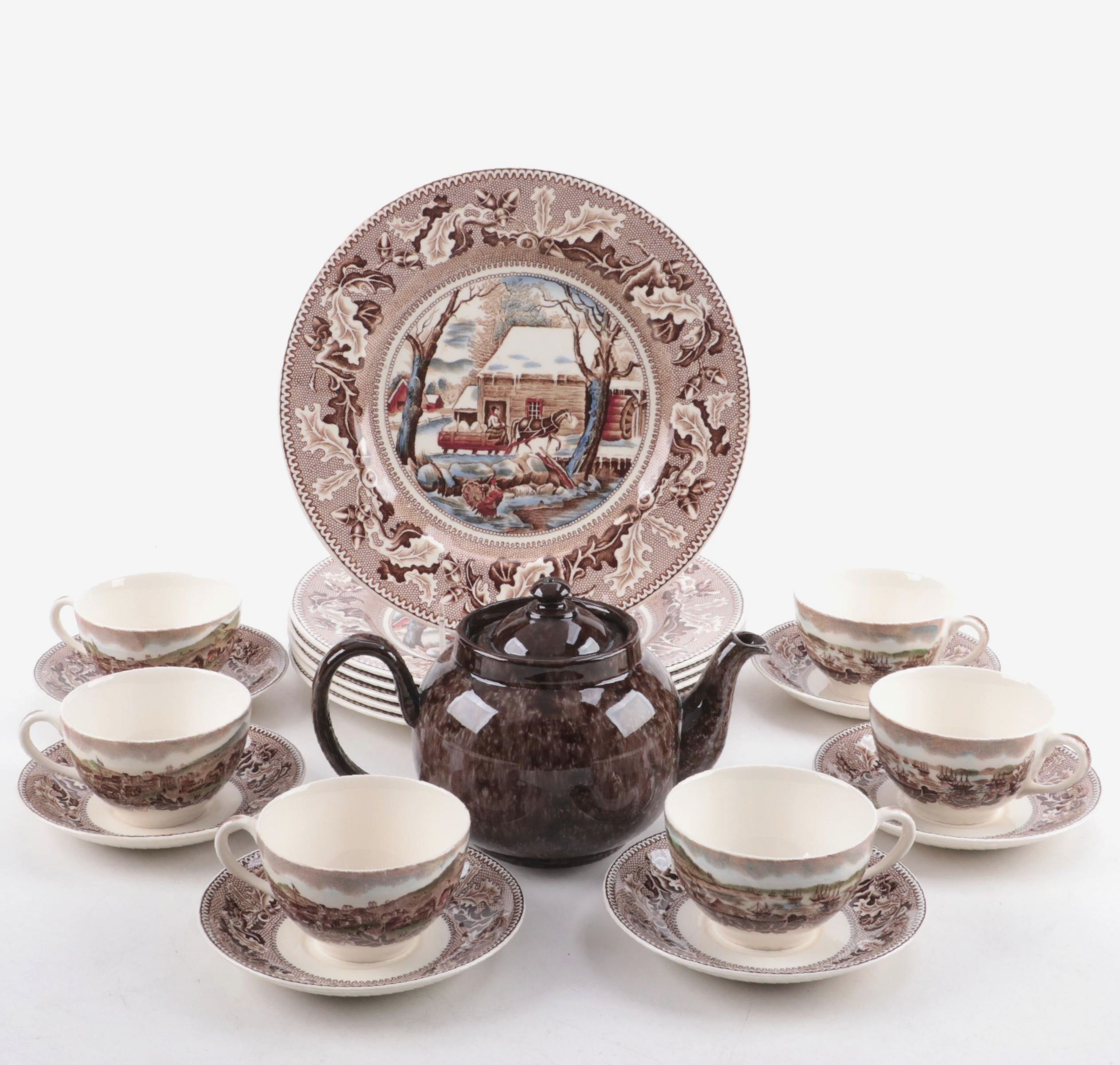 Johnson Bros "Historic America: Thanksgiving Frozen Up" Dinnerware and Teapot
