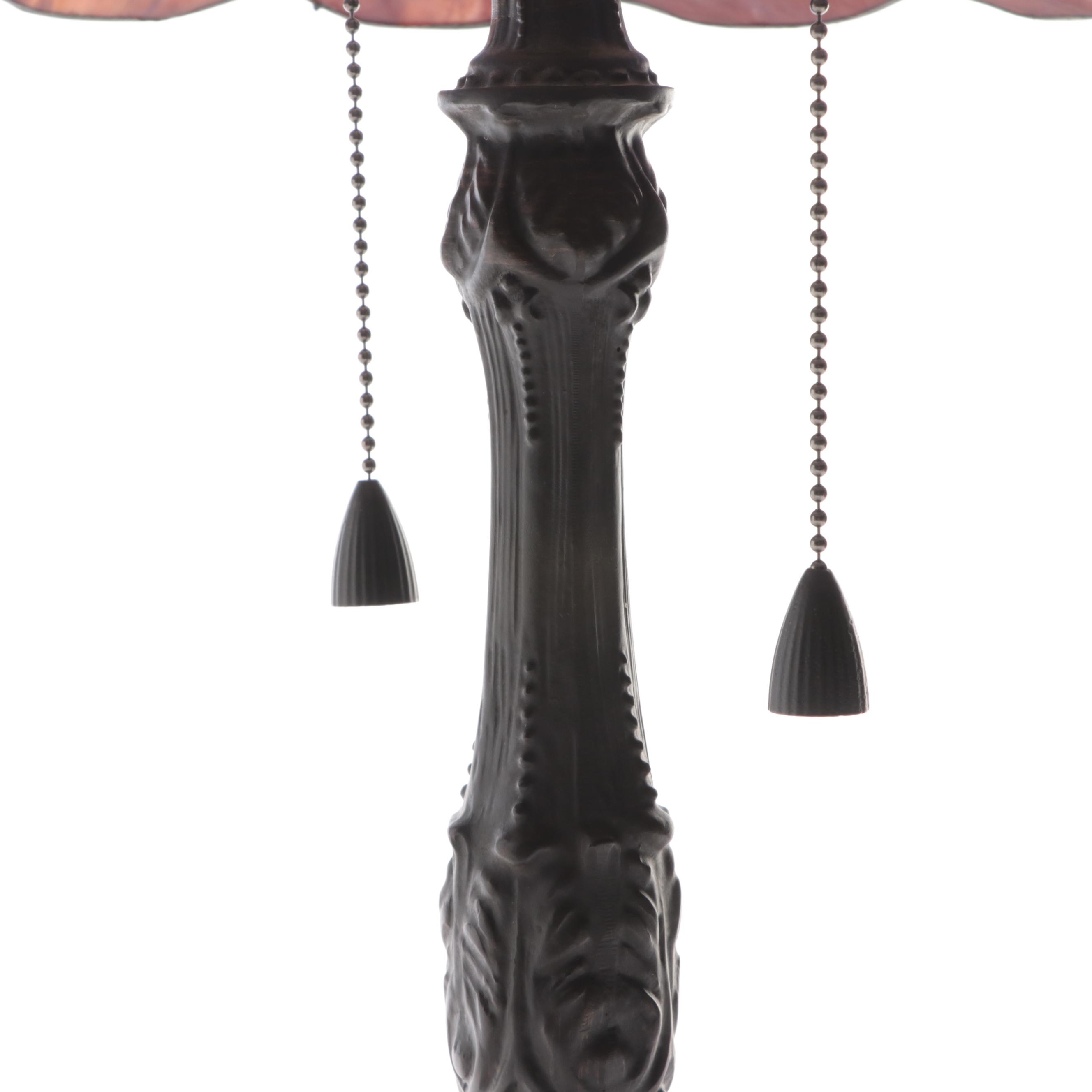 Art Nouveau Style Slag Glass Table Lamp