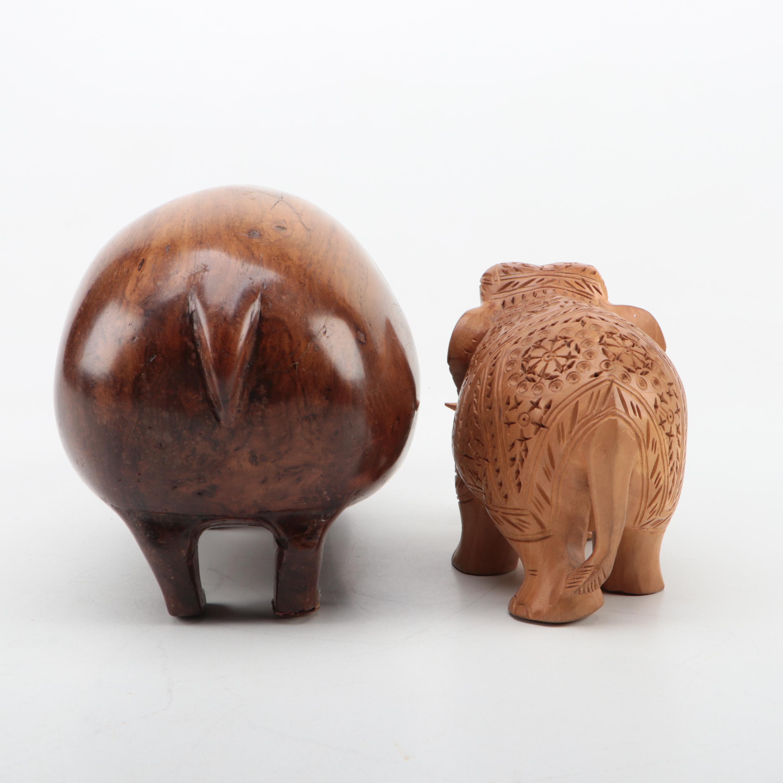 Carved Burlwood Hippo with Indian Jali Elephant