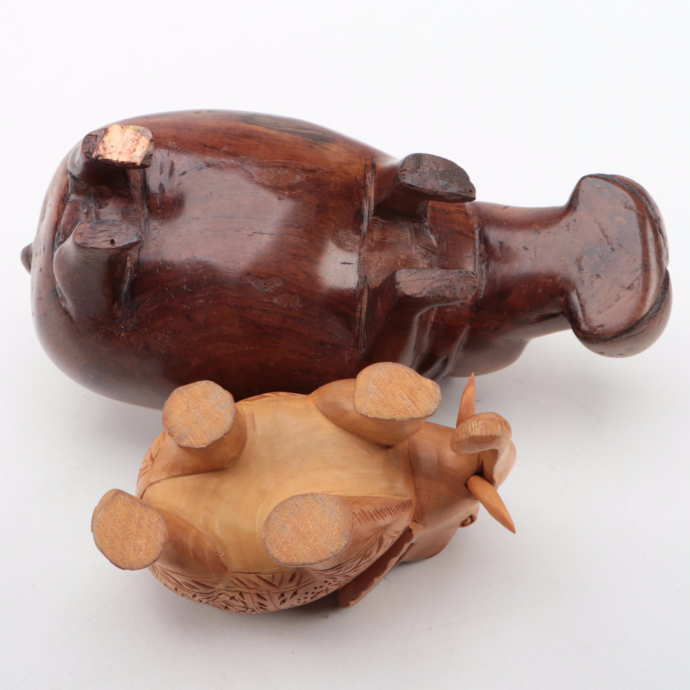 Carved Burlwood Hippo with Indian Jali Elephant