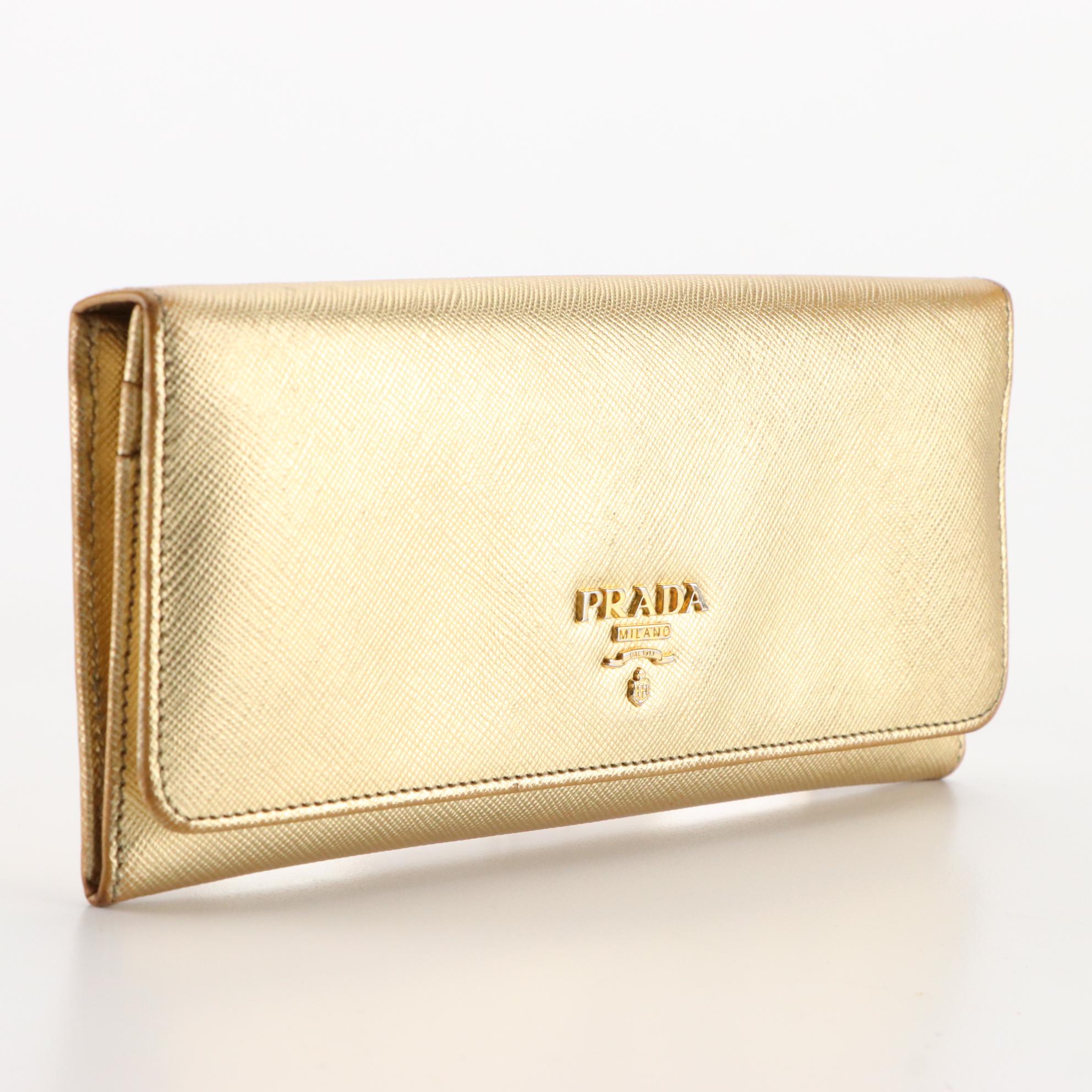Prada Continental Wallet 1M1132 in Metallic Saffiano Leather
