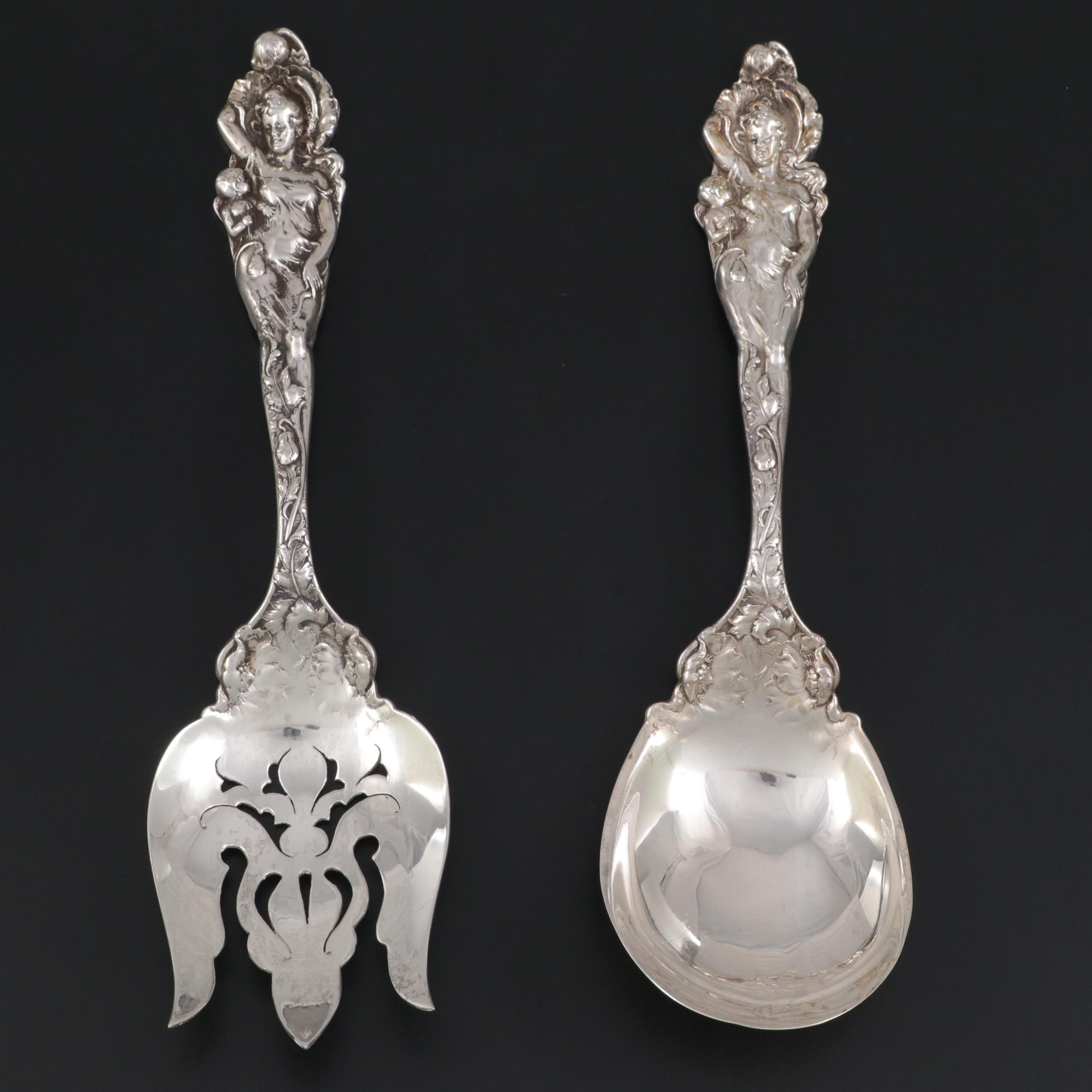 Reed & Barton "Love Disarmed" Sterling Silver Serving Spoon and Fork, 1899