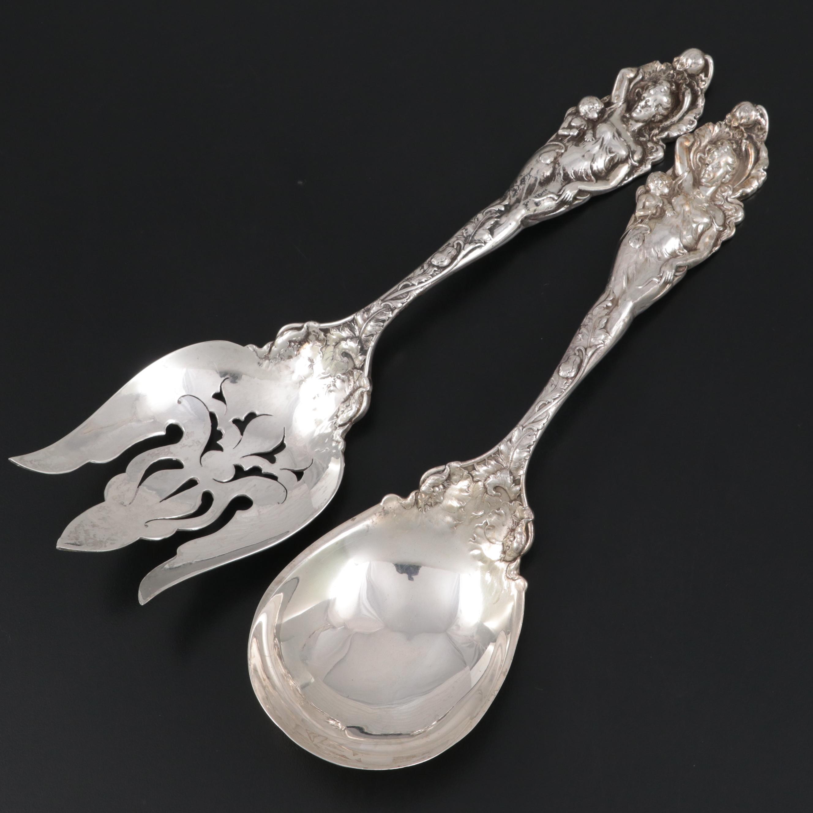 Reed & Barton "Love Disarmed" Sterling Silver Serving Spoon and Fork, 1899
