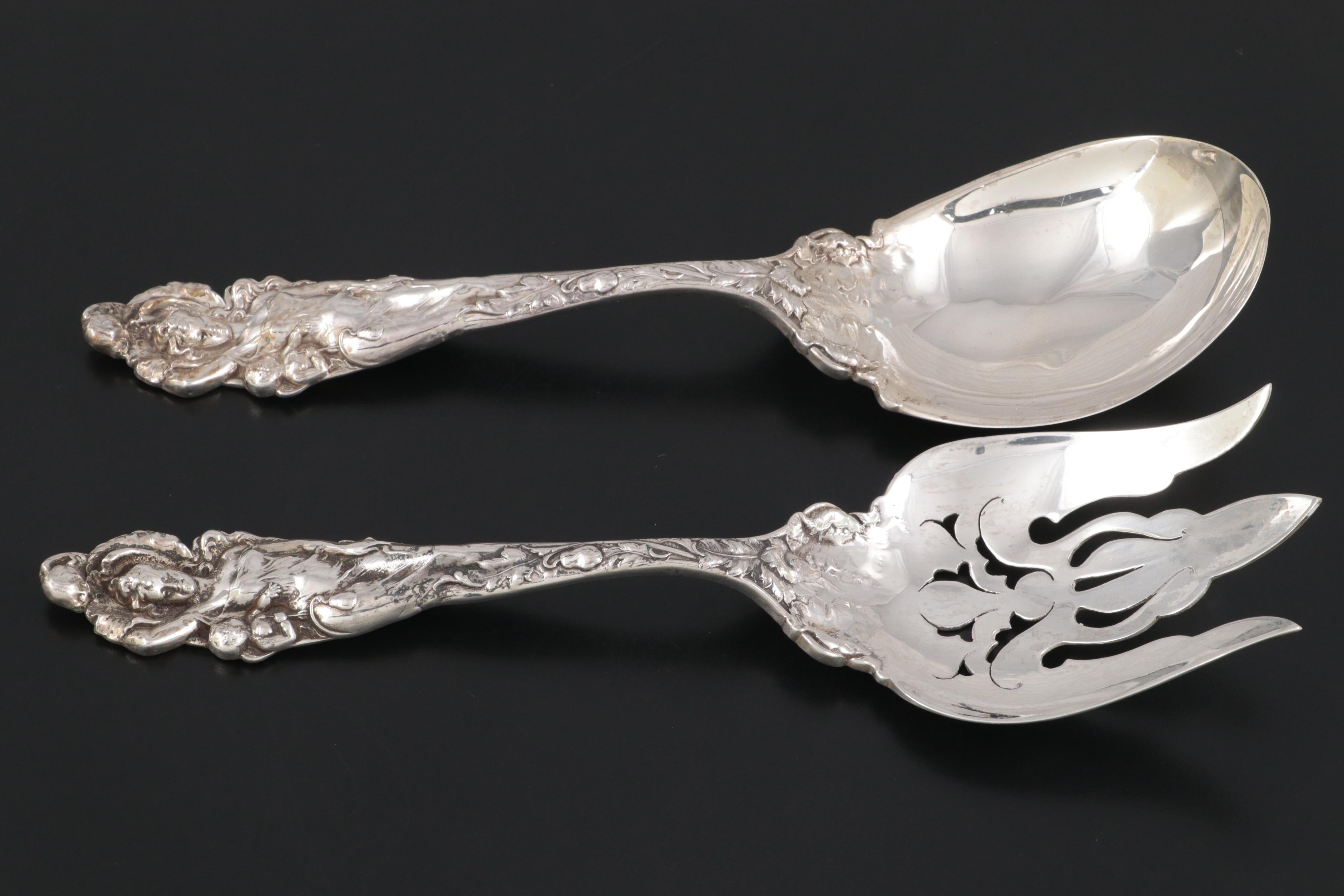 Reed & Barton "Love Disarmed" Sterling Silver Serving Spoon and Fork, 1899
