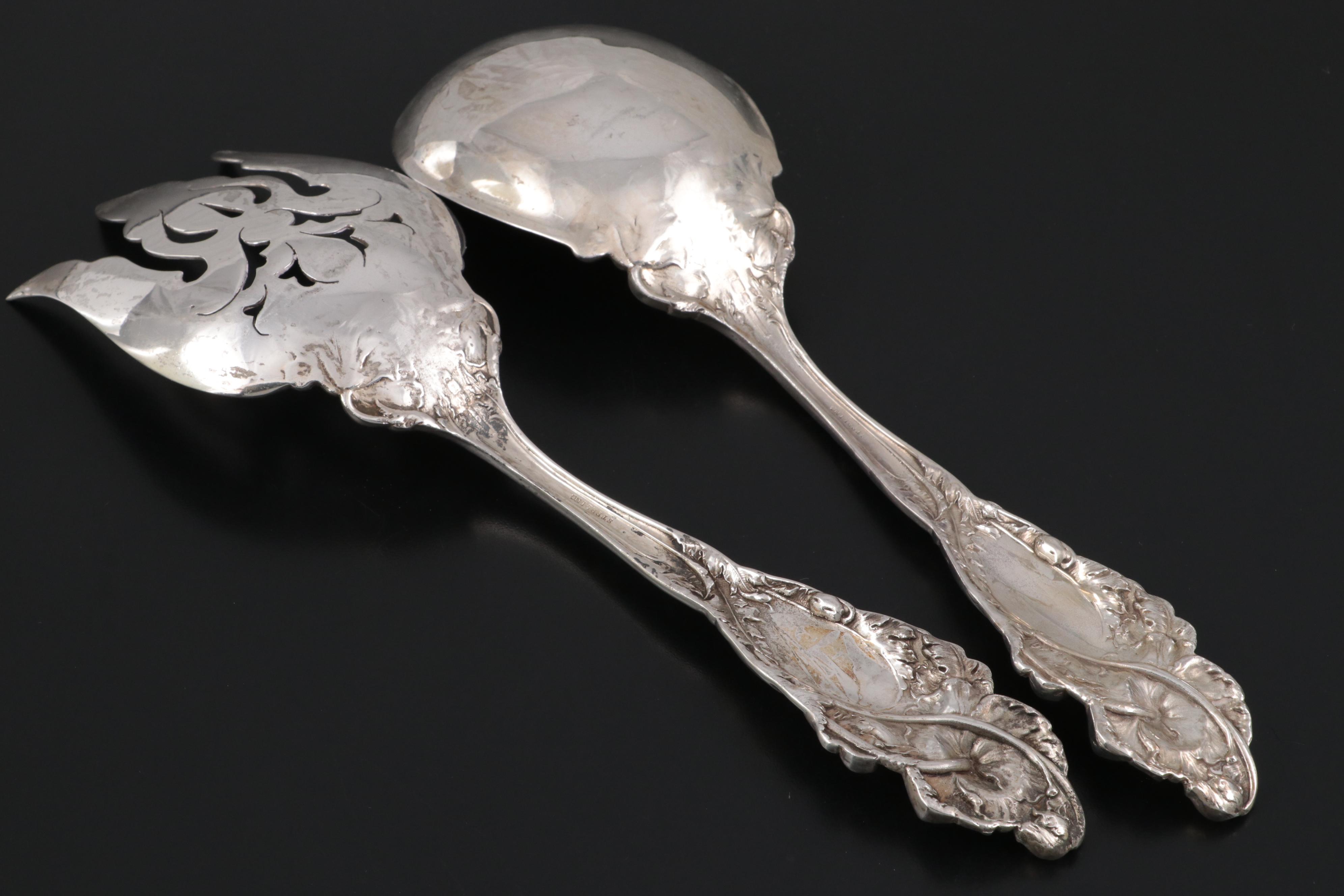 Reed & Barton "Love Disarmed" Sterling Silver Serving Spoon and Fork, 1899