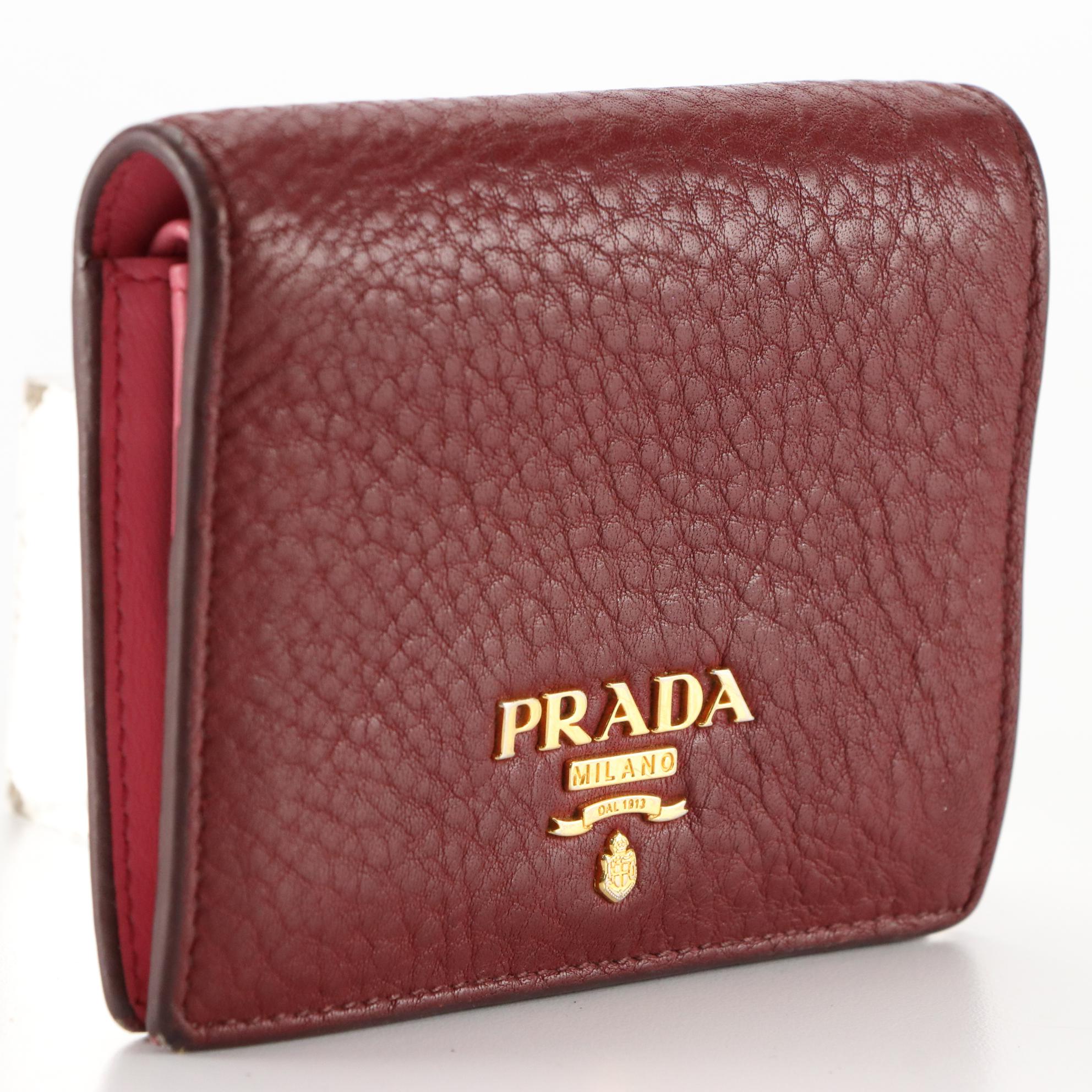 Prada Compact Wallet in Pebble Grain Leather
