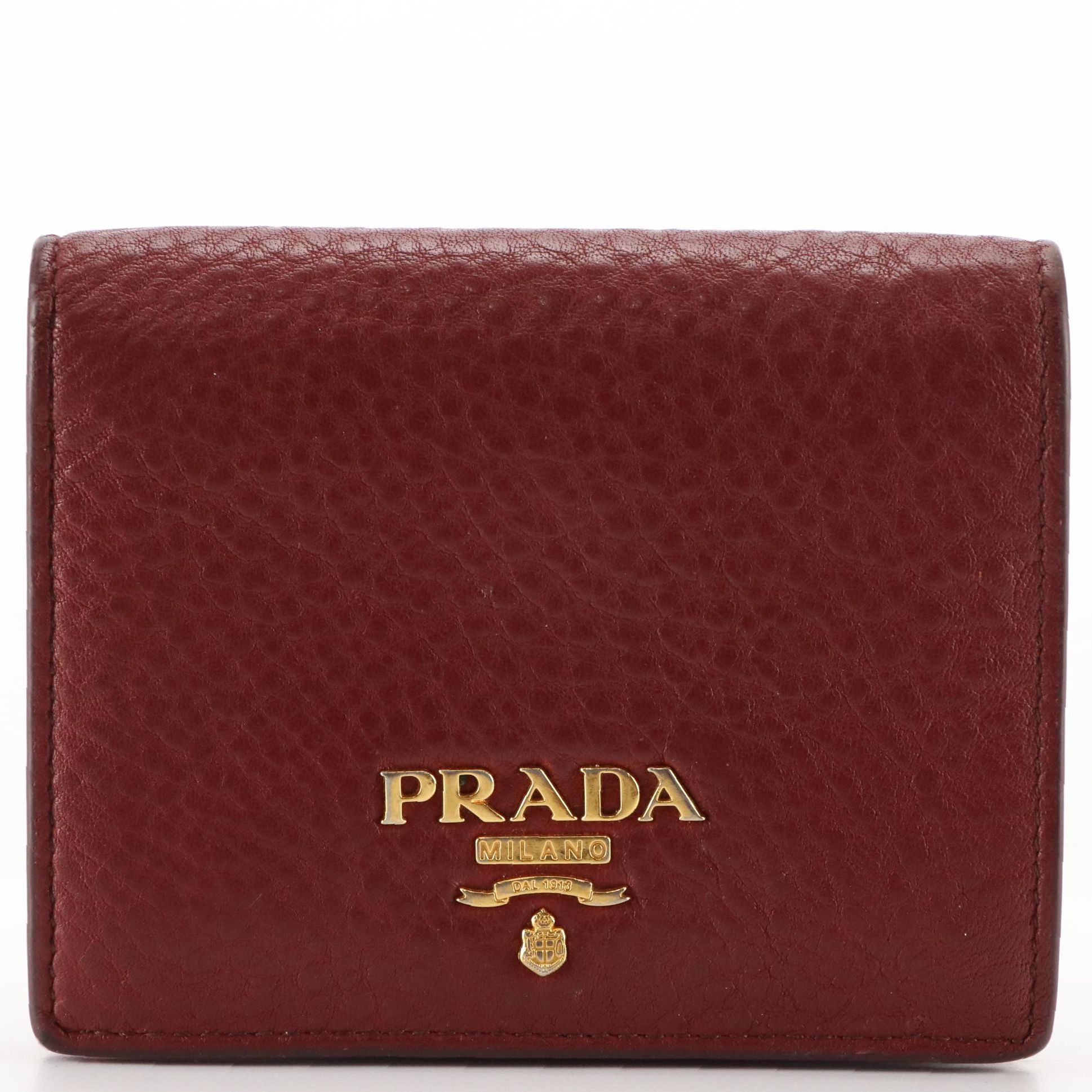 Prada Compact Wallet in Pebble Grain Leather