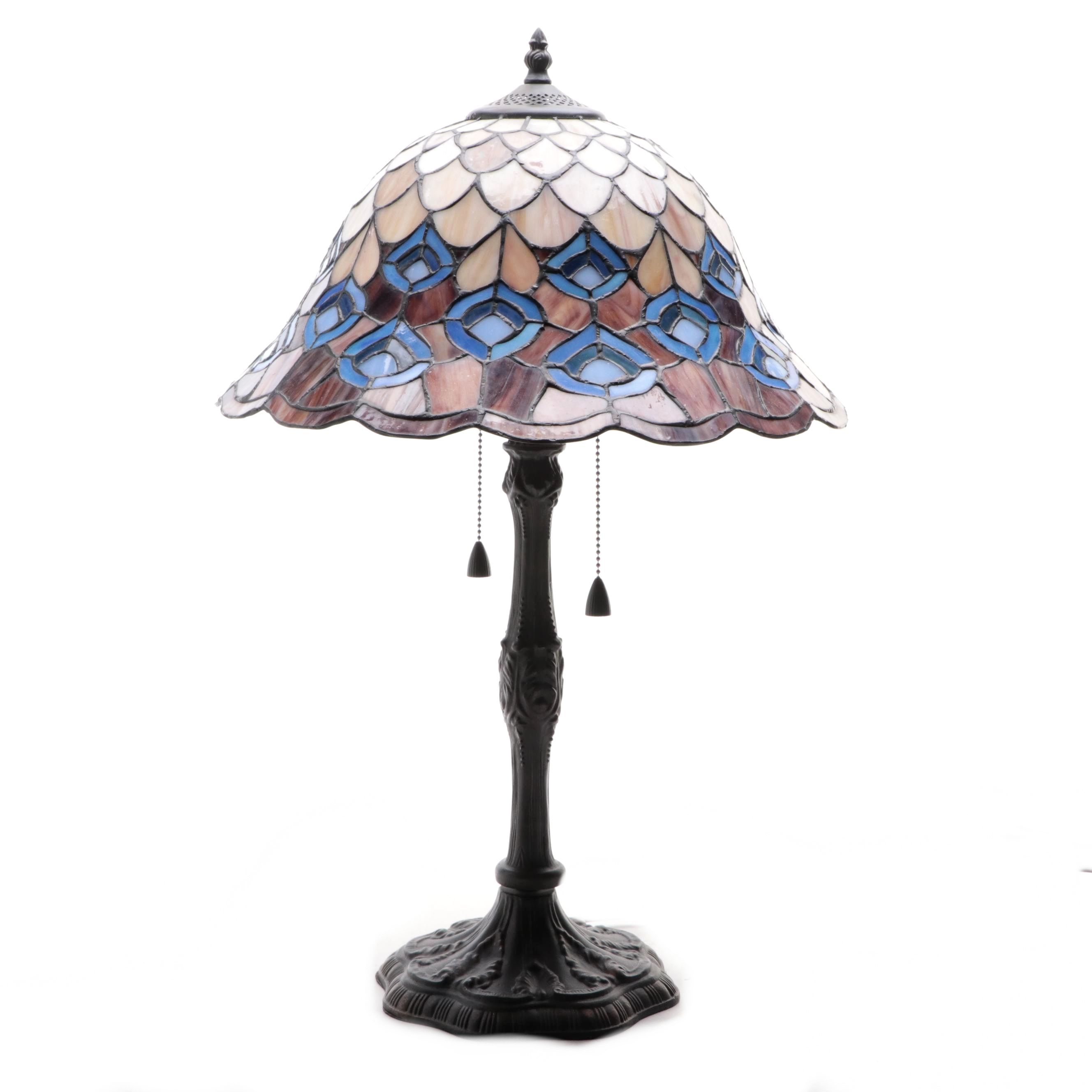 Art Nouveau Style Slag Glass Table Lamp